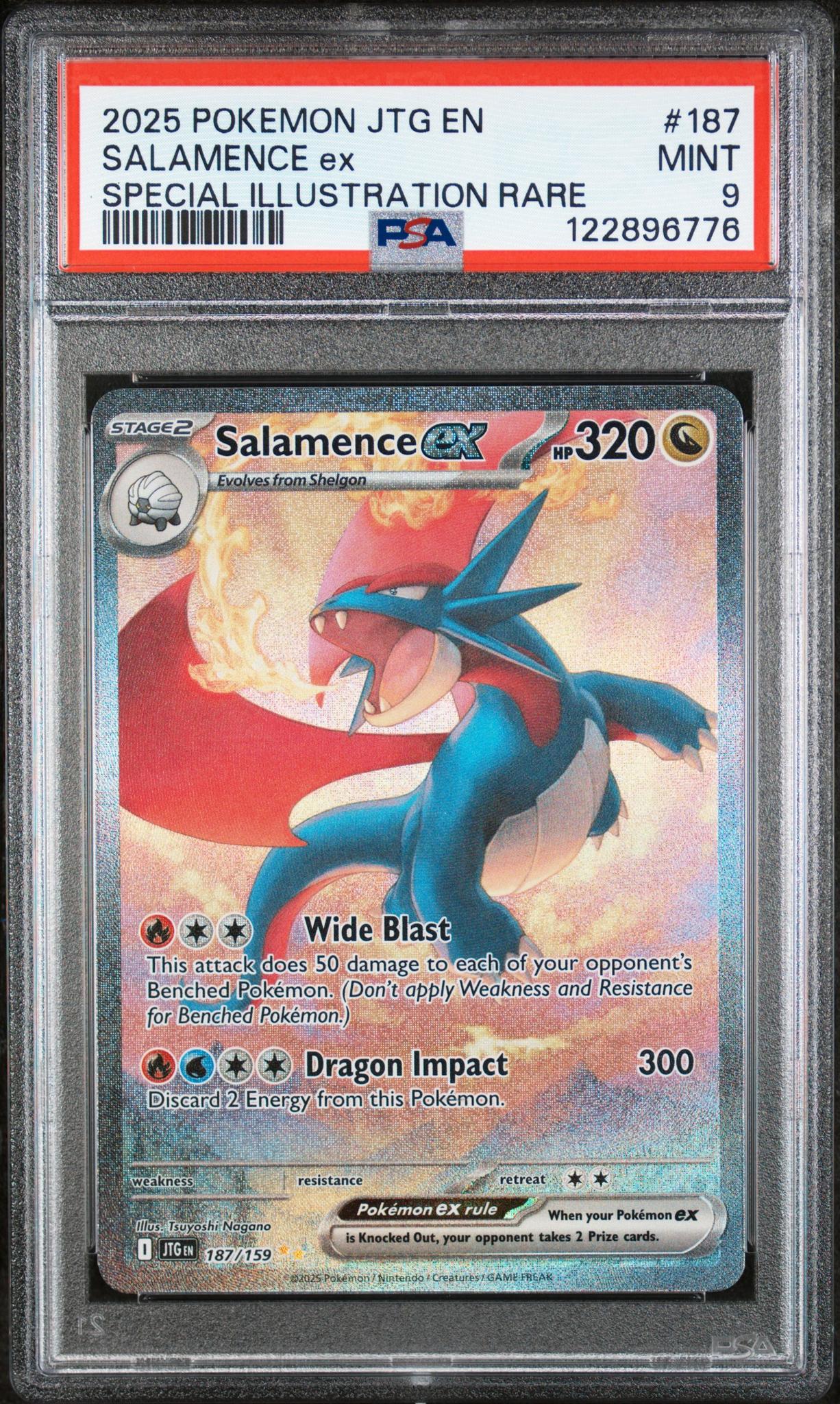 2025 Pokemon JTG EN Special Illustration Rare Salamence ex #187 PSA 9