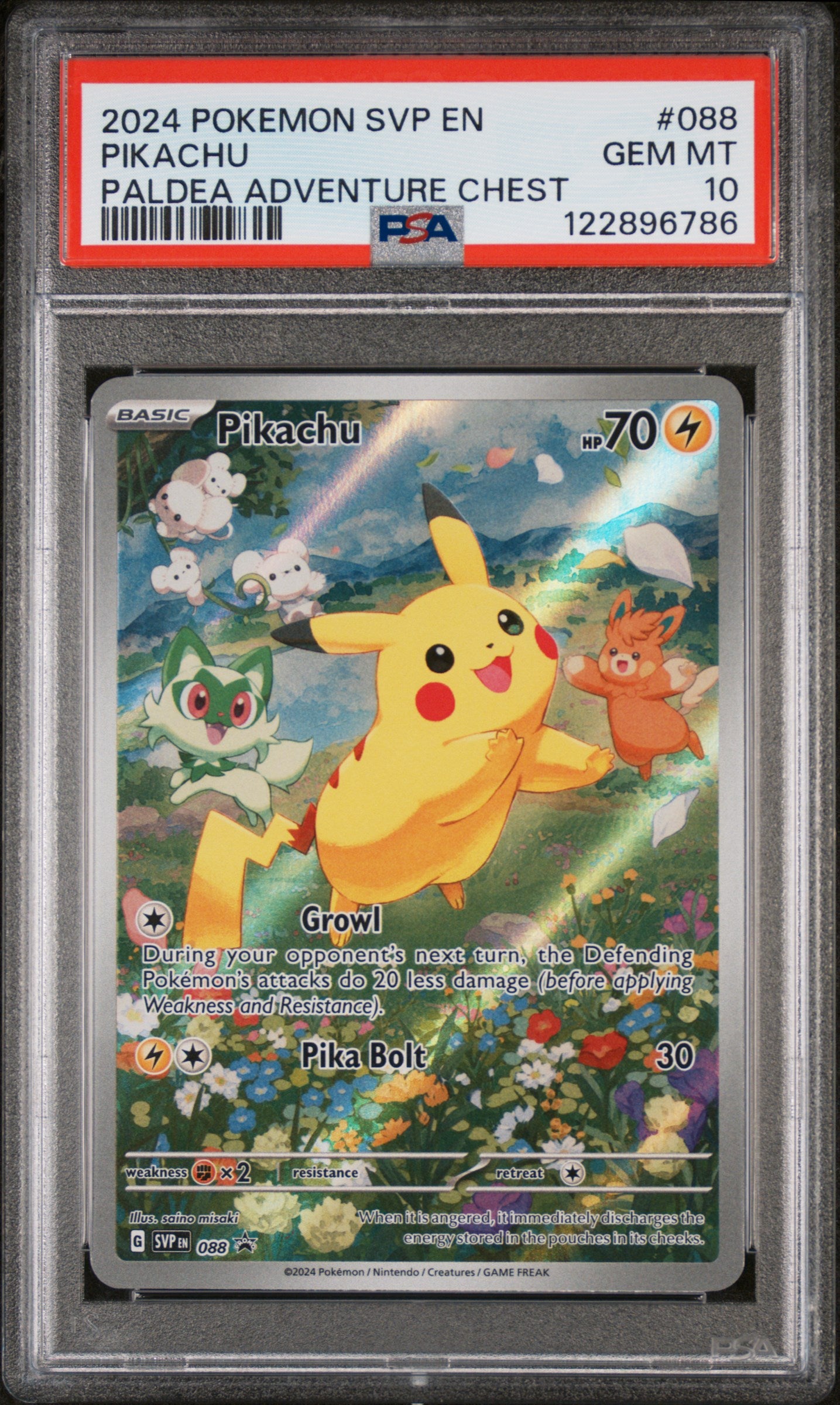 2024 Pokemon #088 Pikachu Paldea Adventure Chest PSA 10