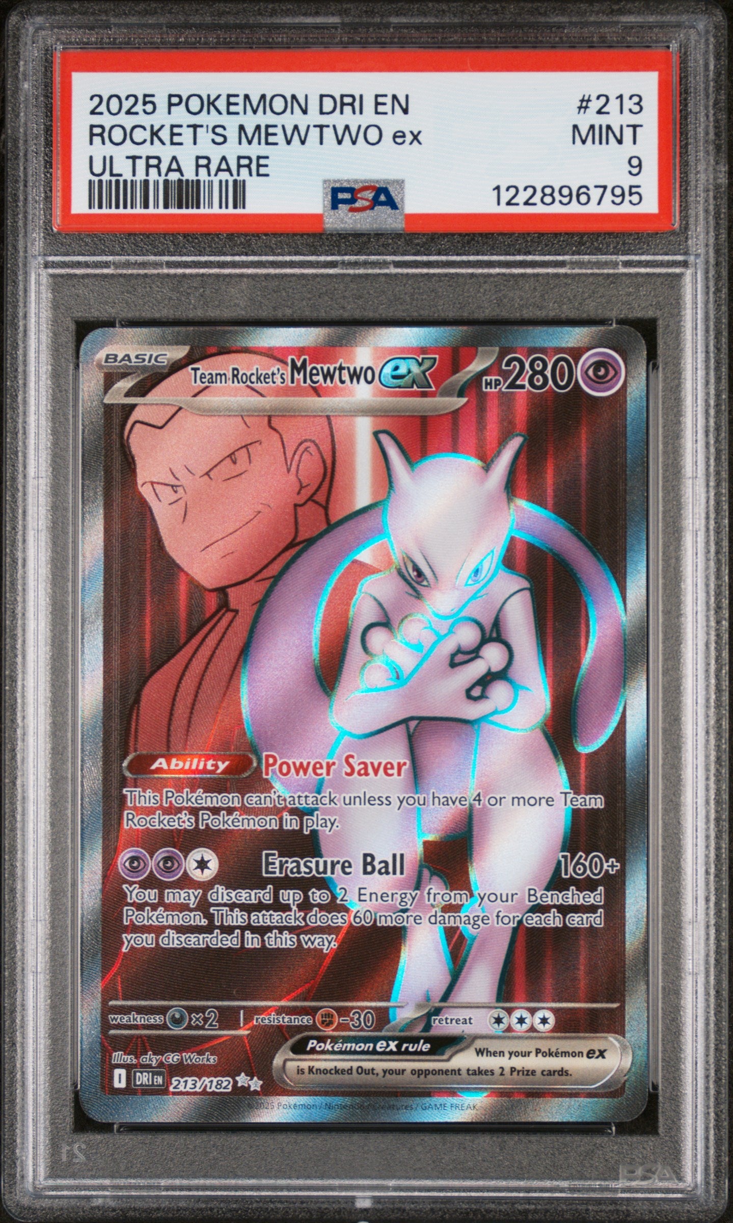 2025 Pokemon #213/182 Rocket's Mewtwo ex Ultra Rare PSA 9