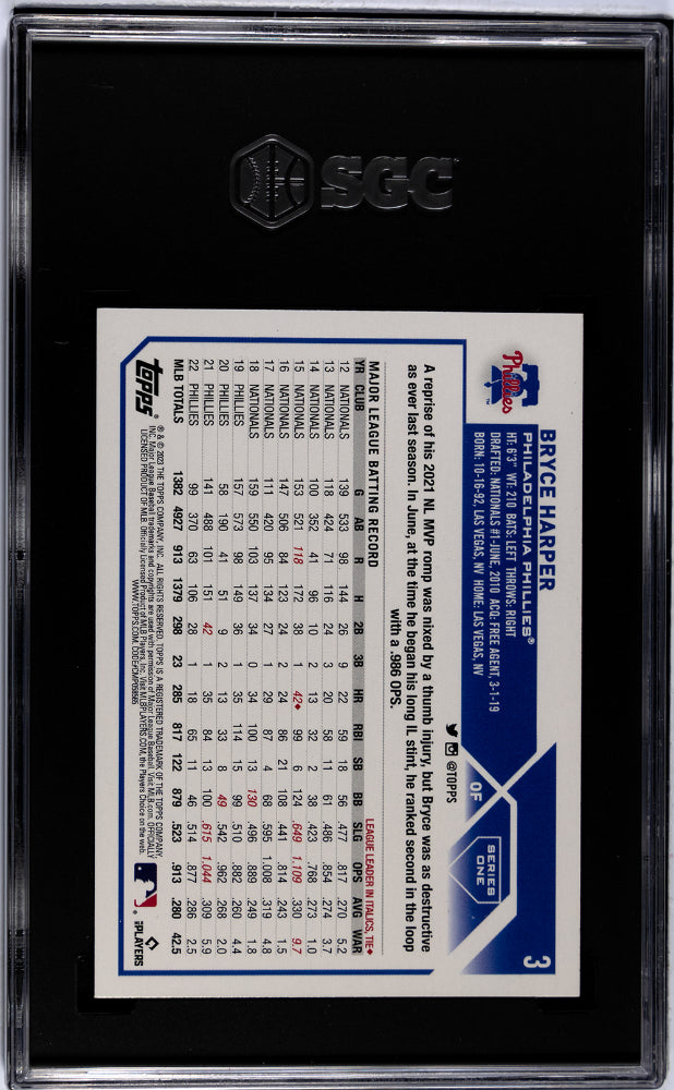 2023 Topps #3 Bryce Harper SGC 10