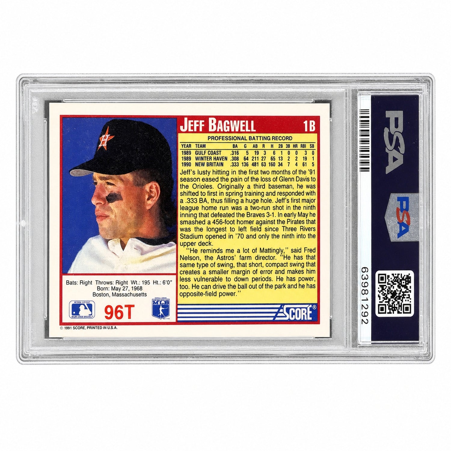 1991 Score Rookie/Traded Jeff Bagwell #96T PSA 10