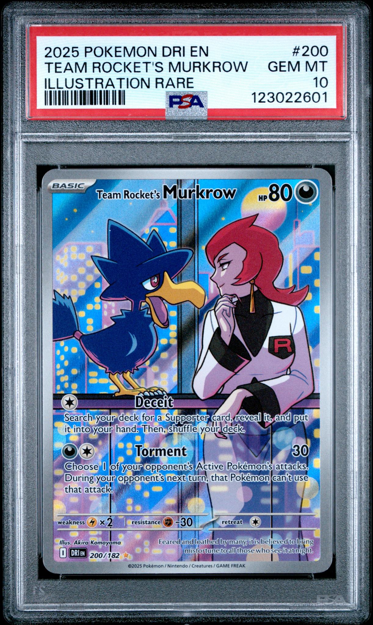 2025 Pokemon #200/182 Team Rocket's Murkrow Illustration Rare PSA 10