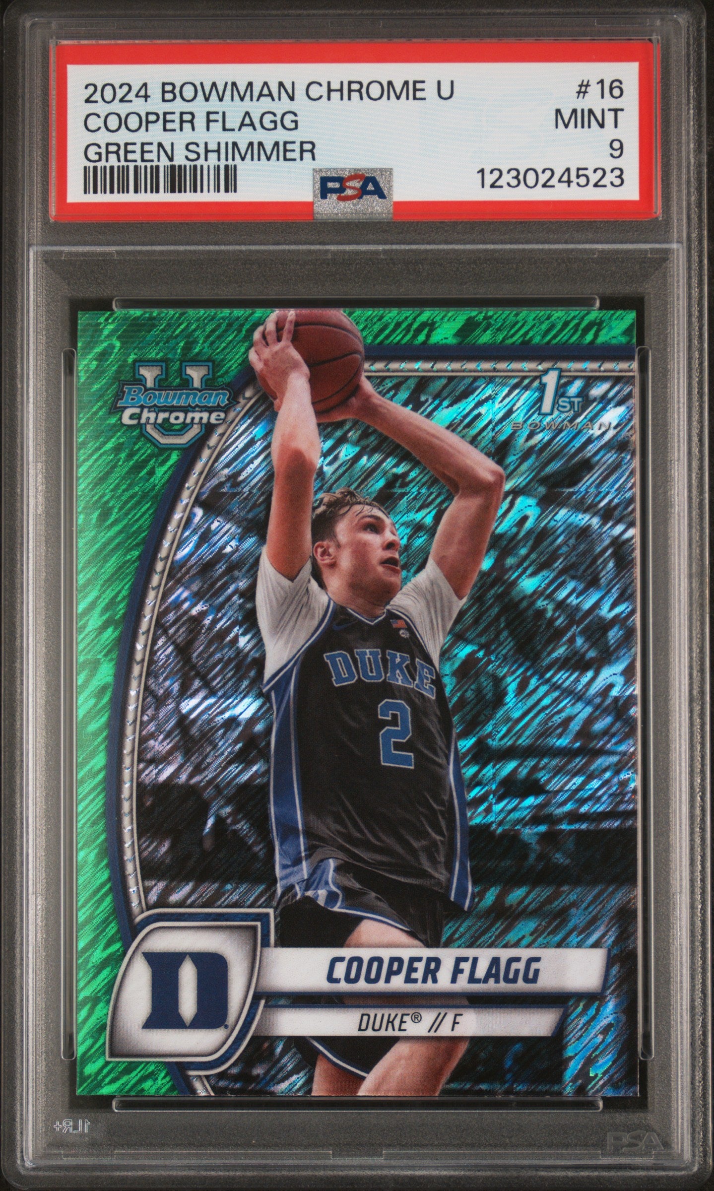 2024 Bowman Chrome U Green Shimmer Cooper Flagg #16 1st Bowman PSA 9