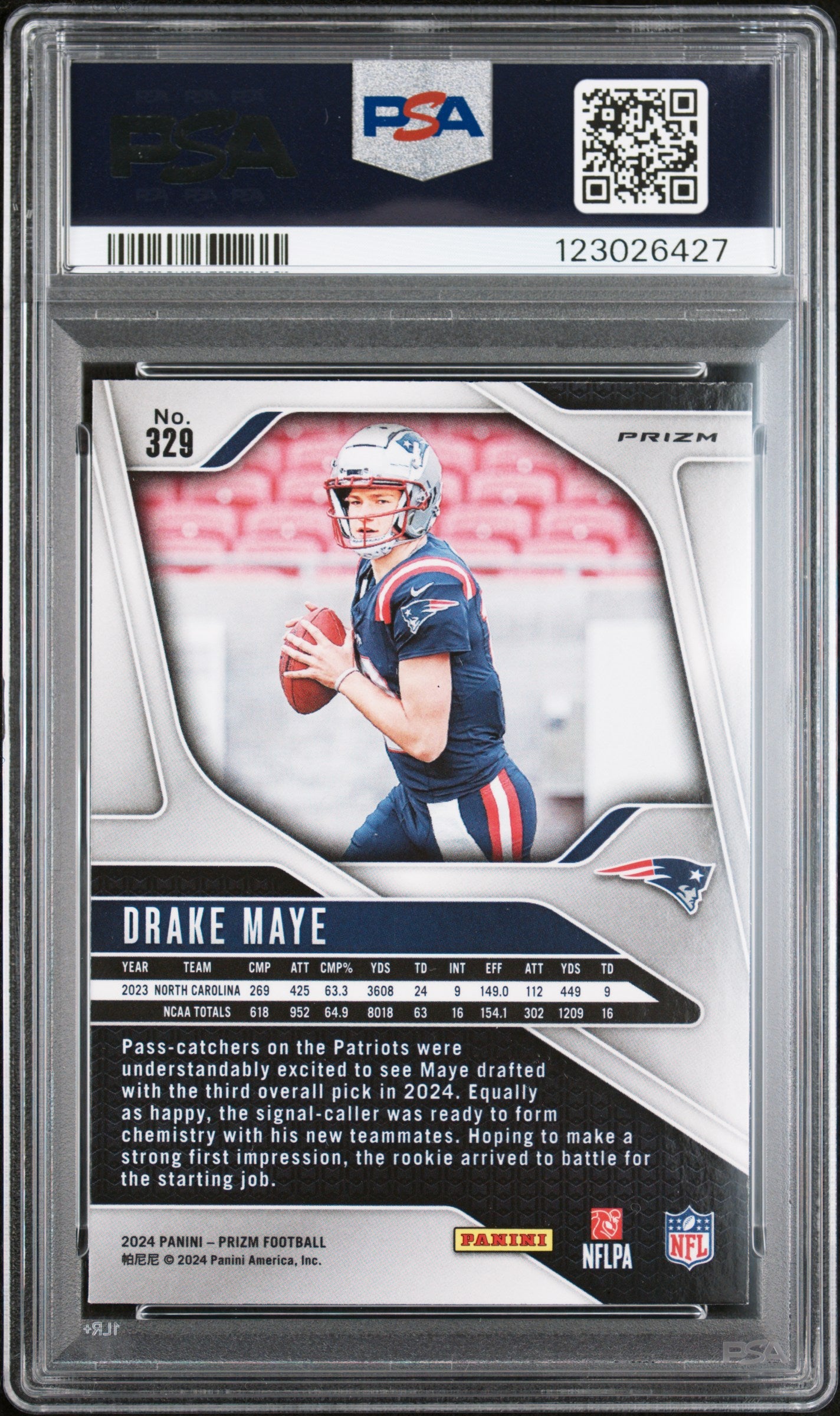 2024 Prizm Prizms Red Sparkle Drake Maye #329 PSA 9