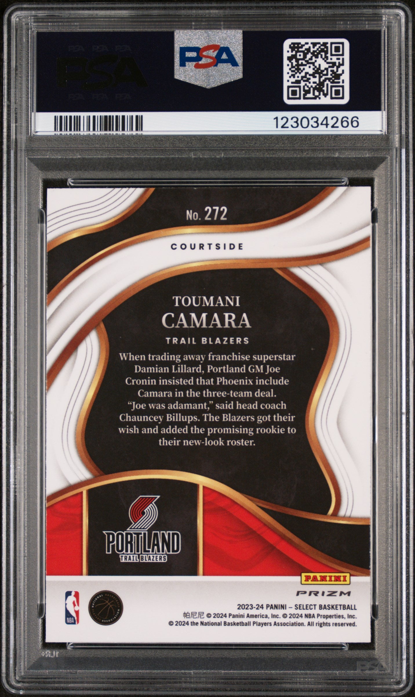 2023 Panini Select Prizms Elephant Toumani Camara #272 PSA 8