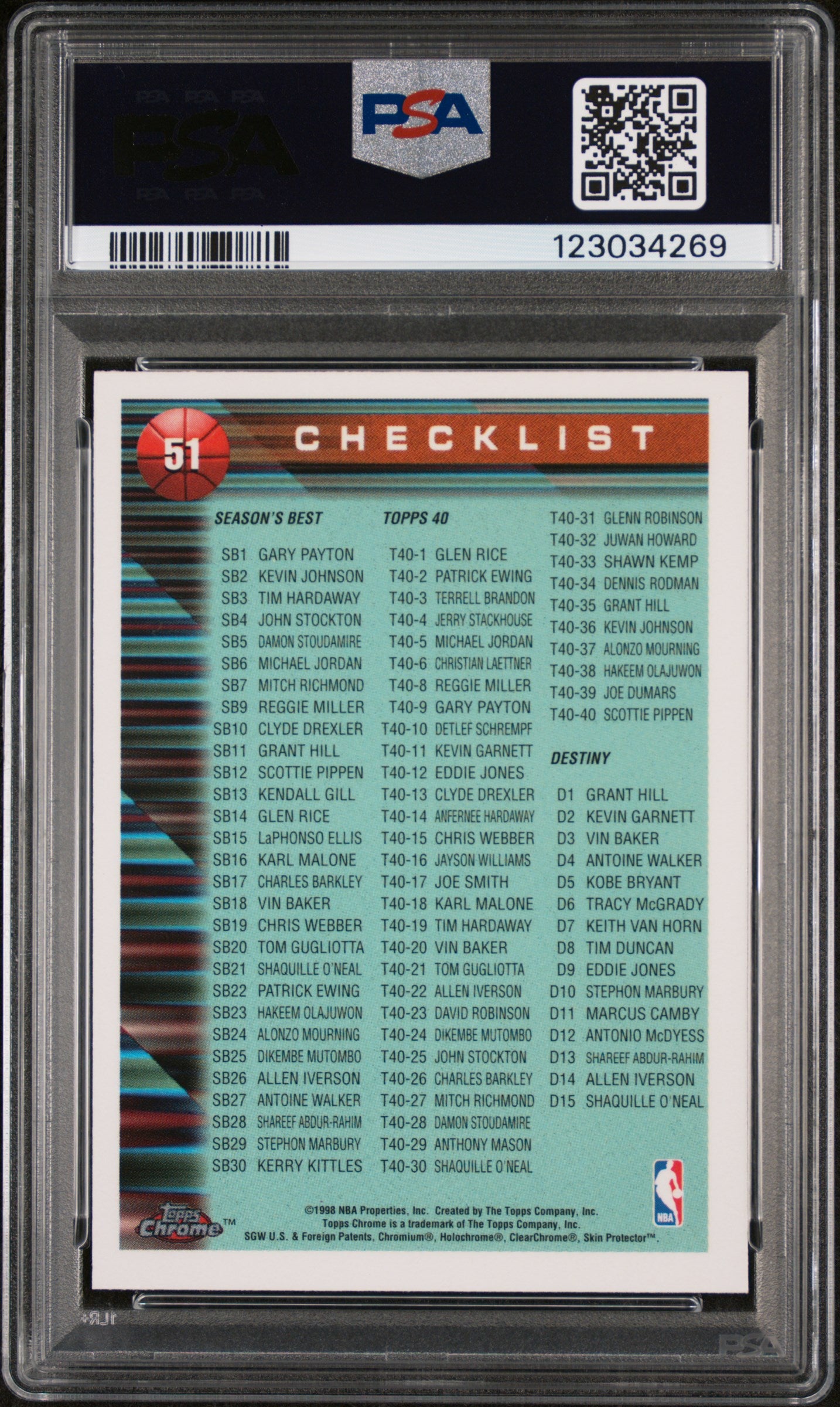 1997 Topps Chrome Checklist Chicago Bulls NBA Champions #51 PSA 9