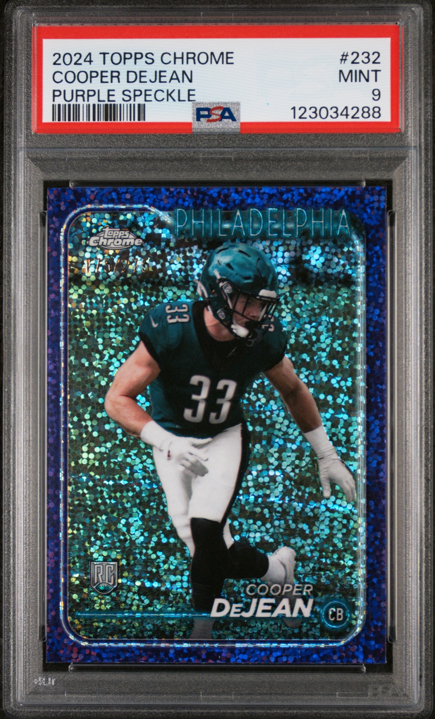 2024 Topps Chrome Purple Speckle Cooper Dejean #232 /149 PSA 9