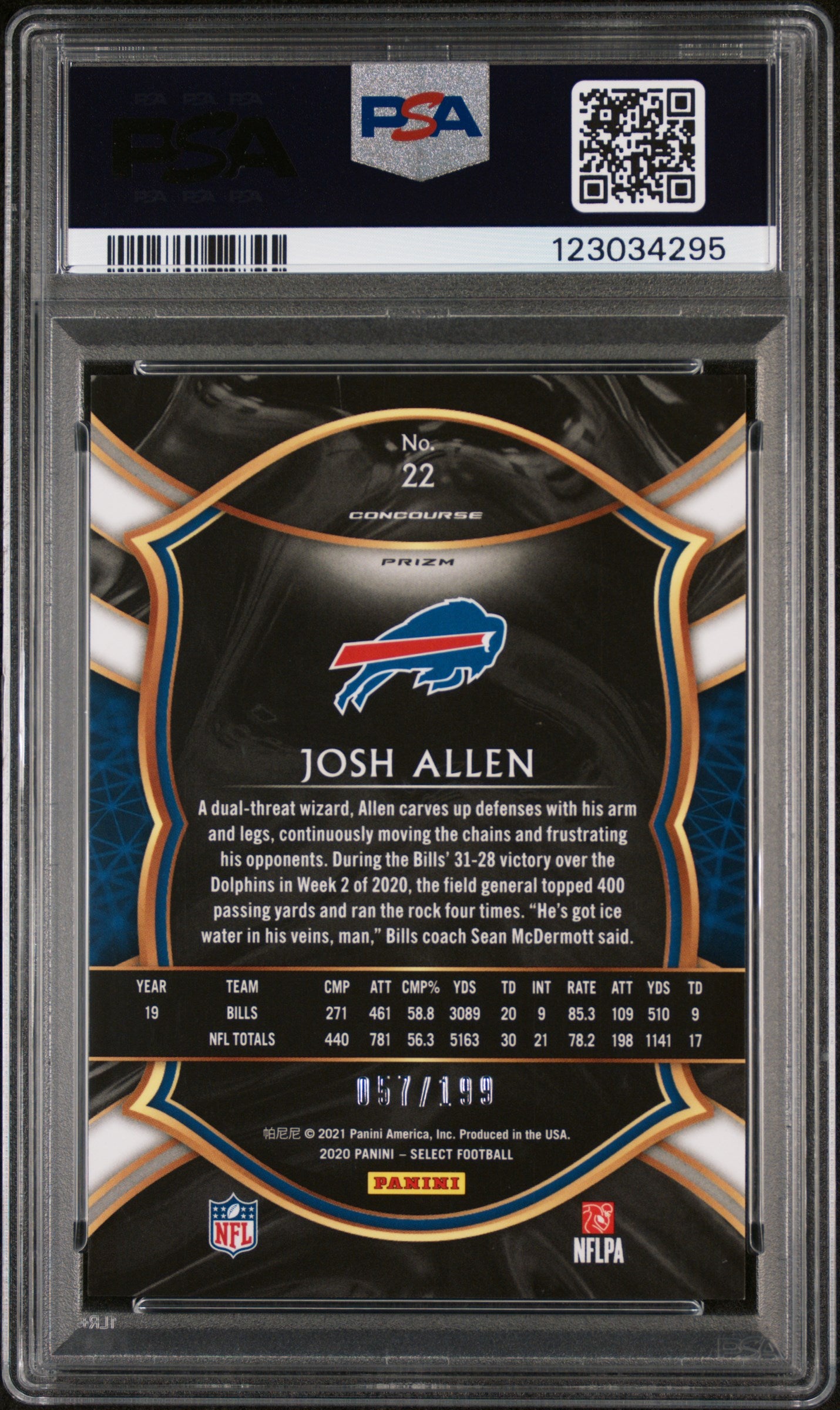 2020 Panini Select Prizm Tri Color Josh Allen #22 /199 PSA 9