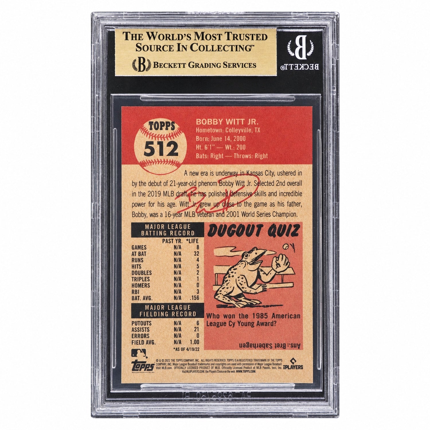 2022 Topps Living Bobby Witt Jr. #512 /16493 BGS 9.5