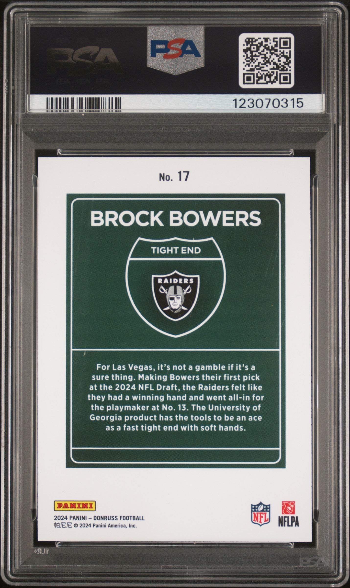 2024 Donruss Downtown Brock Bowers #17 PSA 10