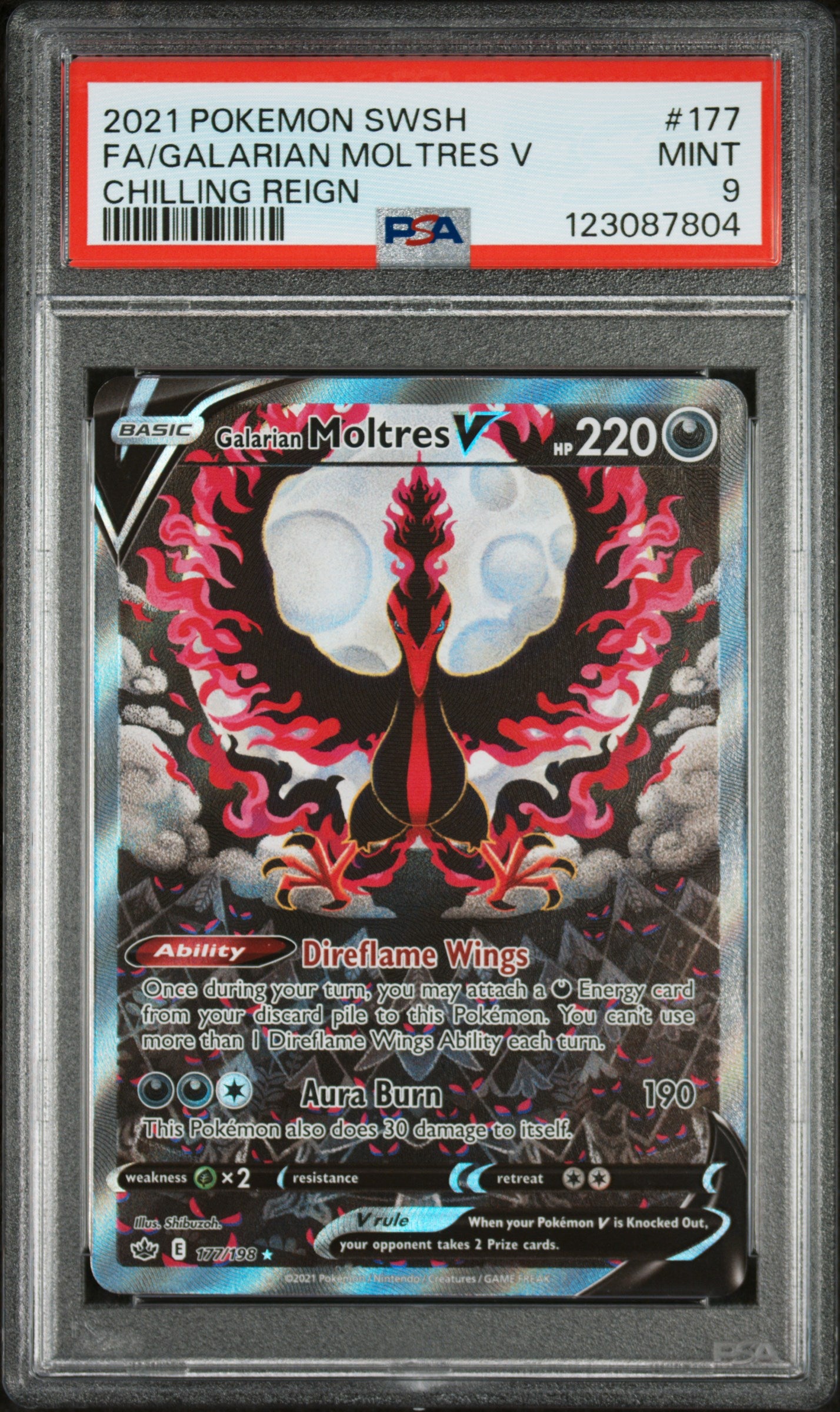 2021 Pokemon Chilling Reign Galarian Moltres V #177 PSA 9