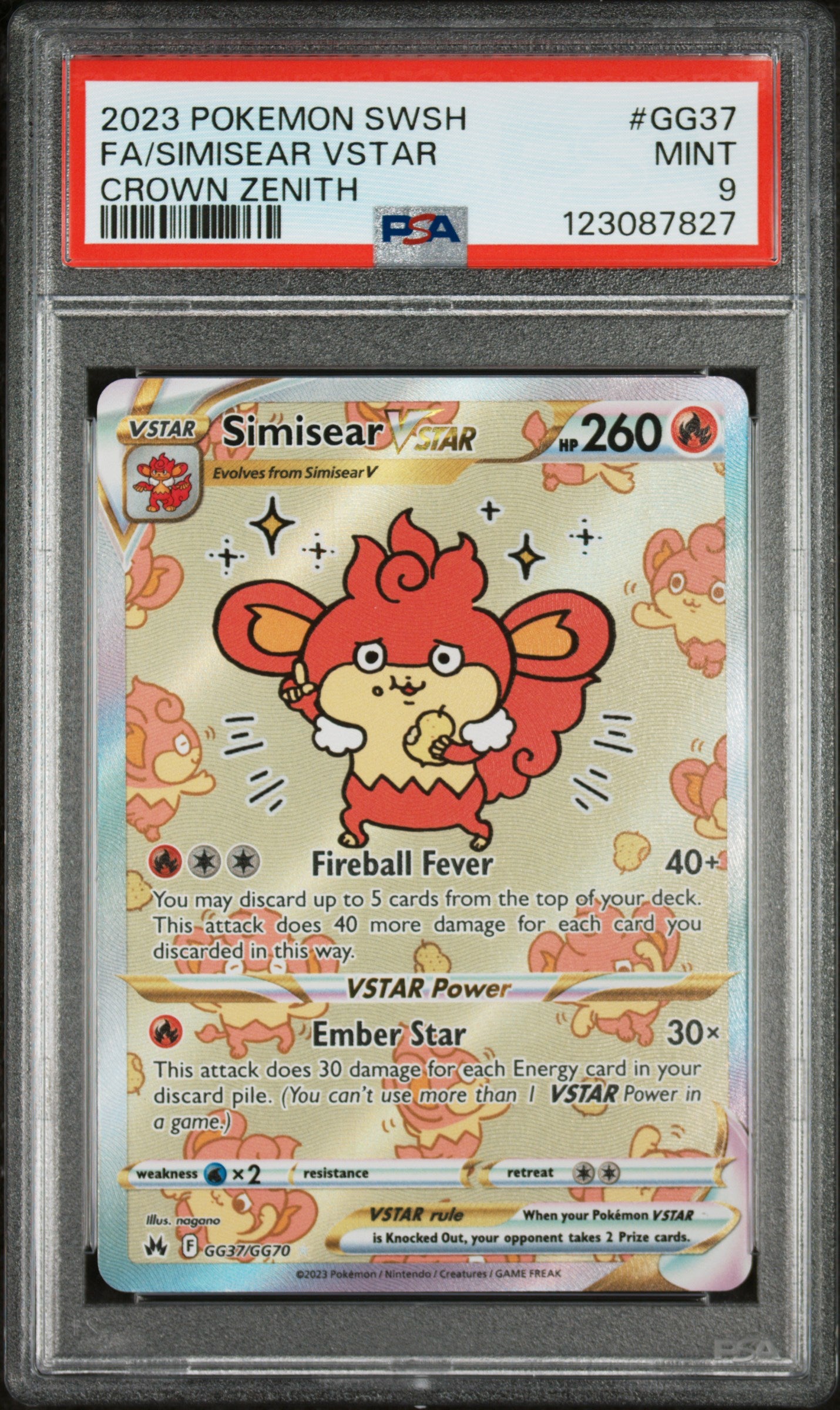 2023 Pokemon Sword and Shield Crown Zenith Simisear Vstar #GG37 PSA 9