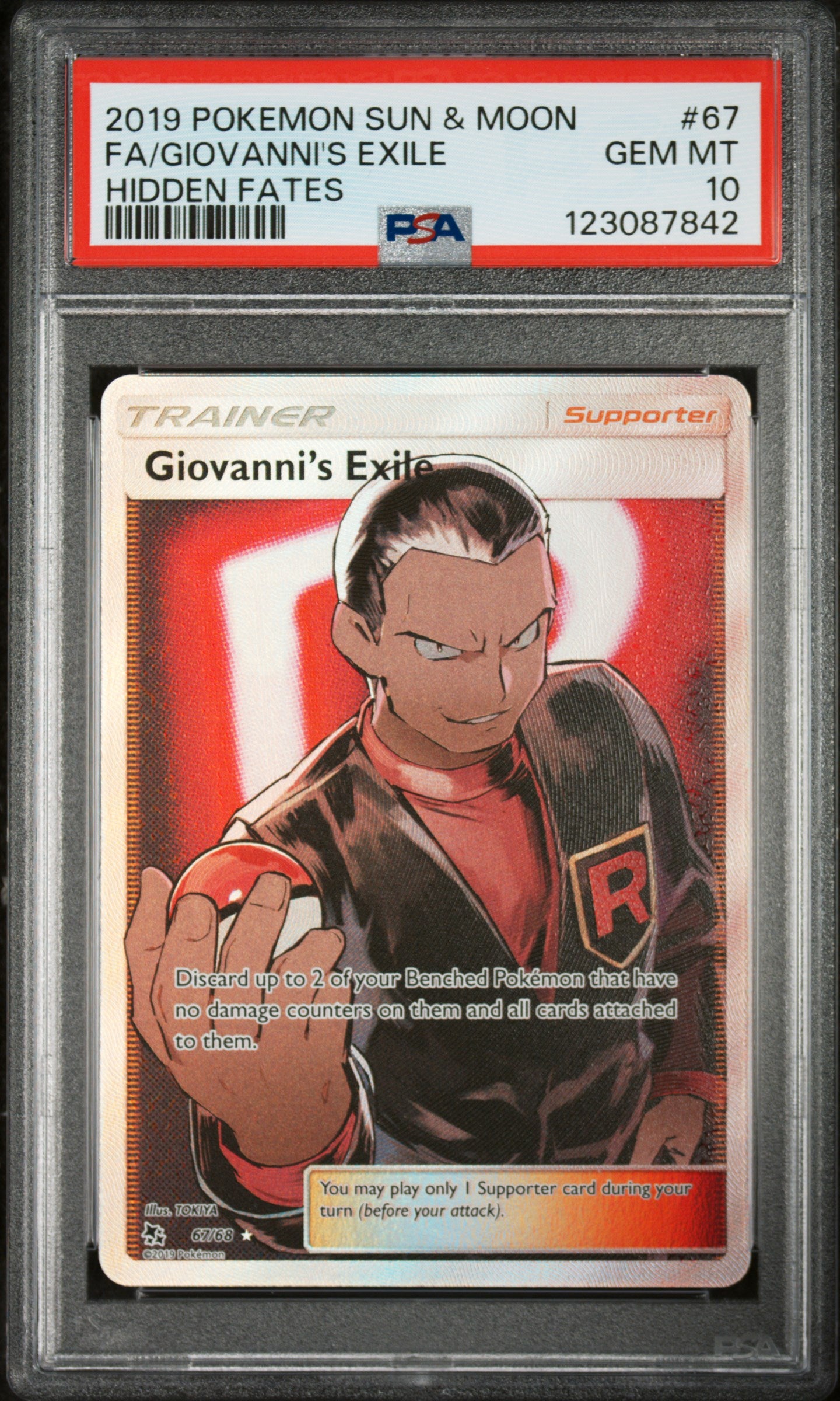 2019 Pokemon Sun and Moon Hidden Fates Giovanni's Exile #67 PSA 10