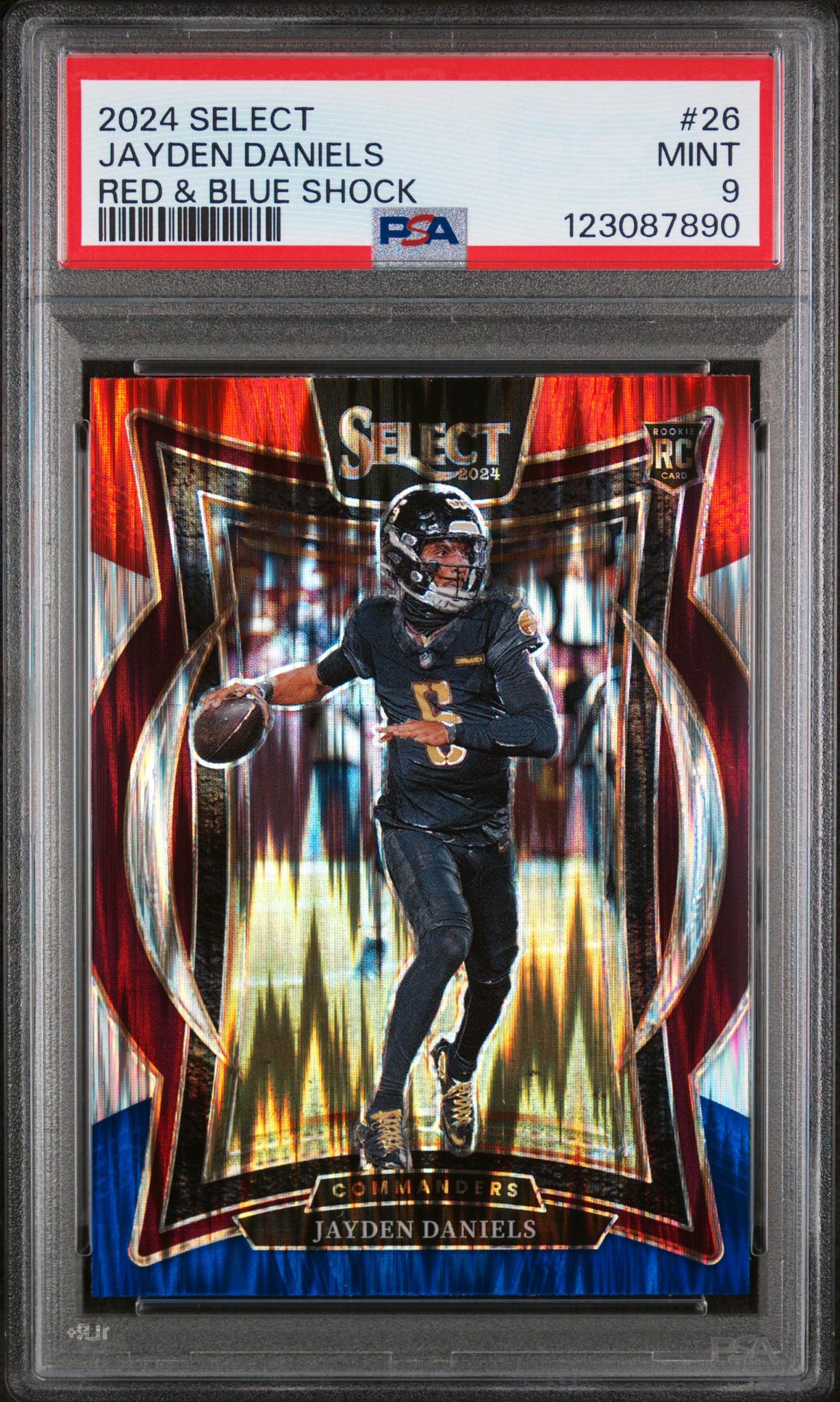 2024 Panini Select Red & Blue Shock Jayden Daniels #26 PSA 9