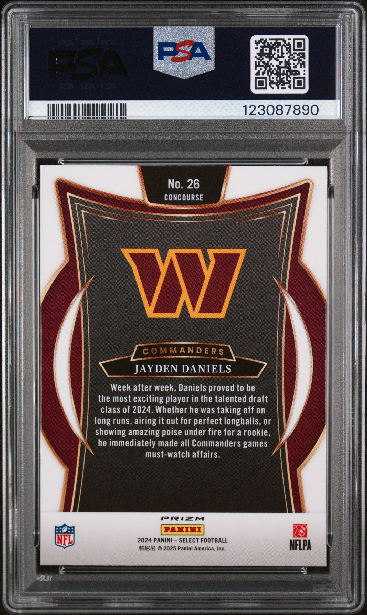 2024 Panini Select Red & Blue Shock Jayden Daniels #26 PSA 9