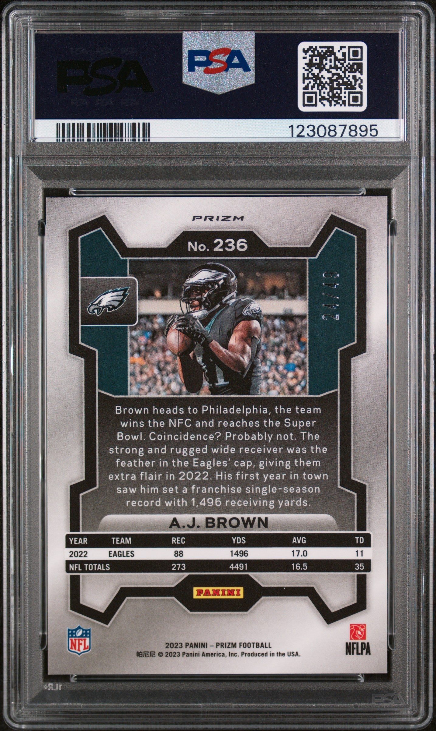 2023 Panini Prizm Purple Power Prizm Aj Brown #236 /49 PSA 10