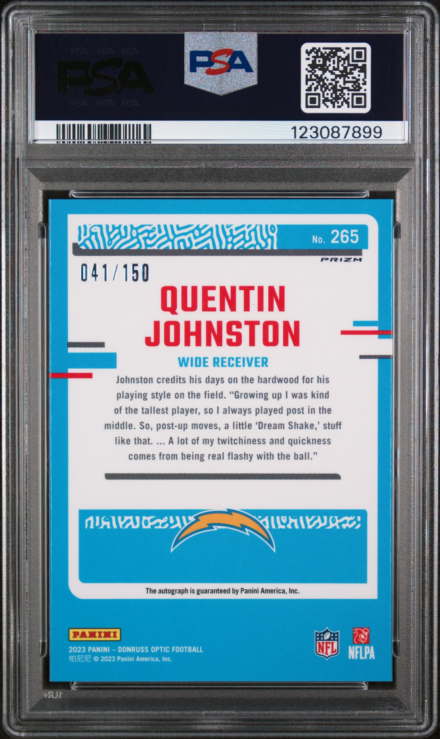 2023 Donruss Optic Rookie Autographs Holo Quentin Johnston #265 /150 PSA 10