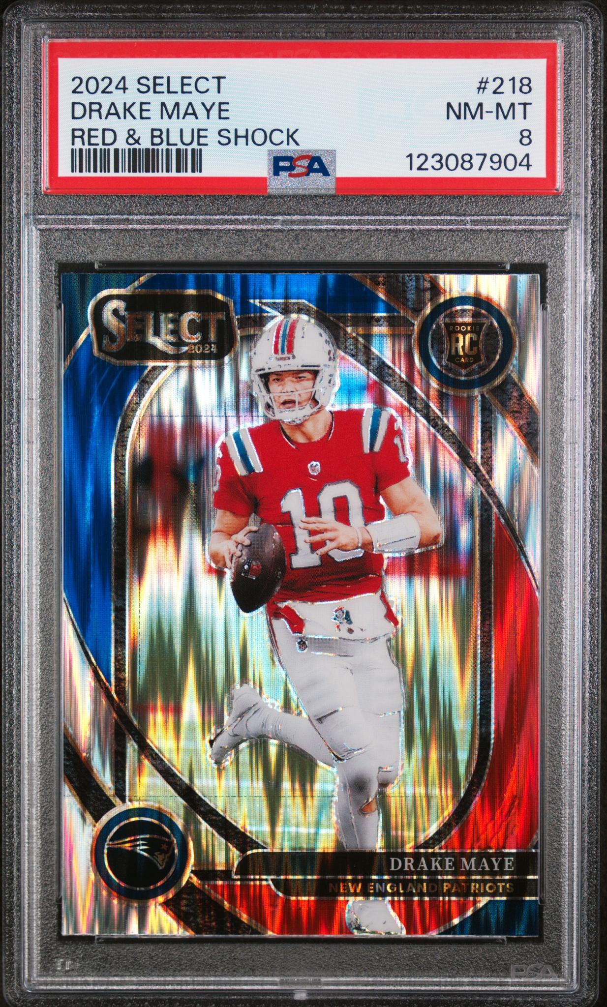 2024 Panini Select Red & Blue Shock Drake Maye #218 PSA 8
