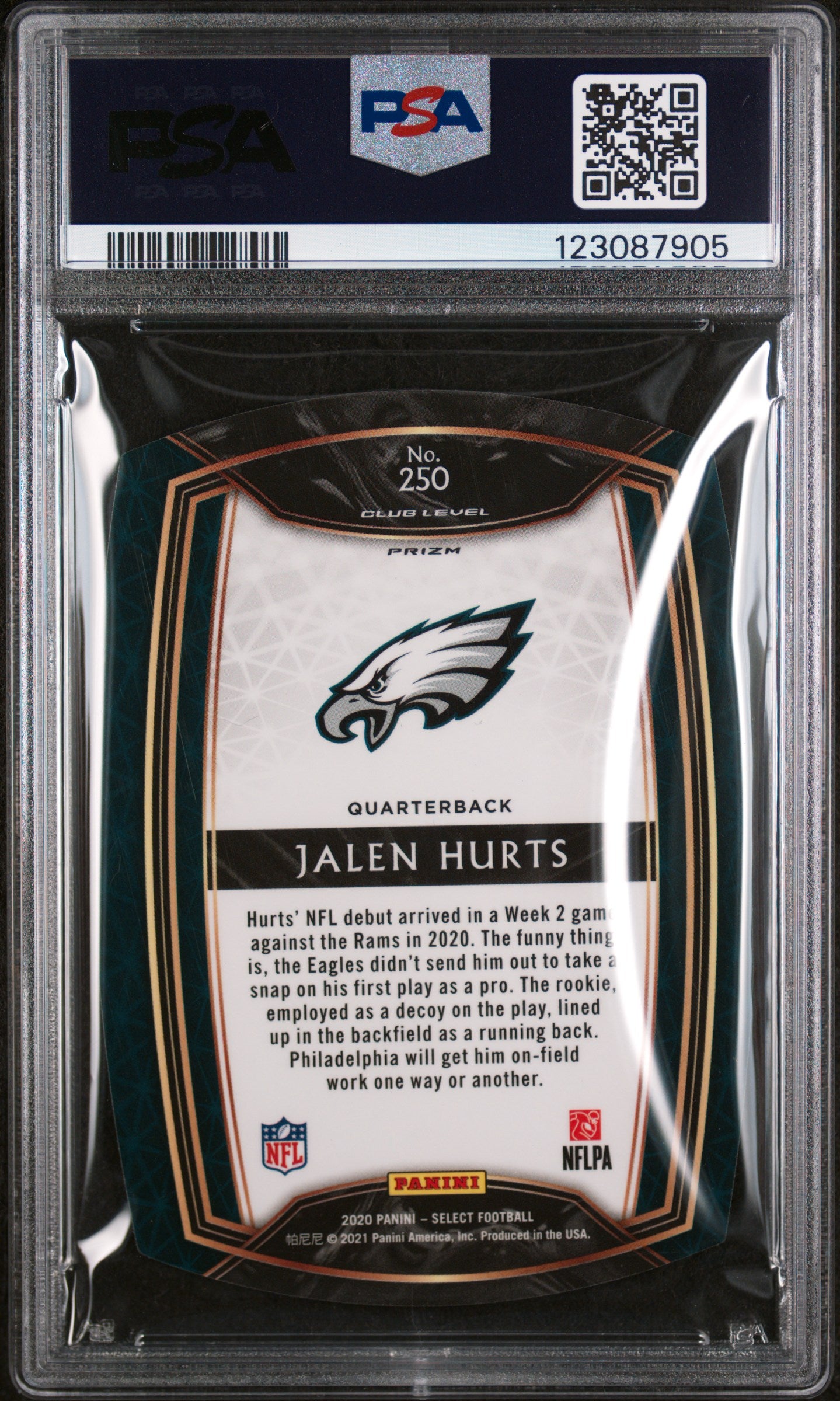 2020 Panini Select Prizm Purple Die Cut Jalen Hurts #250 PSA 9