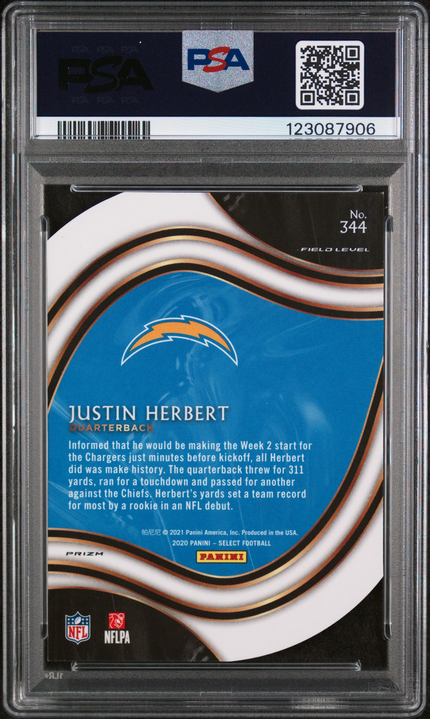 2020 Panini Select Field Level Purple Die Cut Prizm Justin Herbert #344 PSA 9