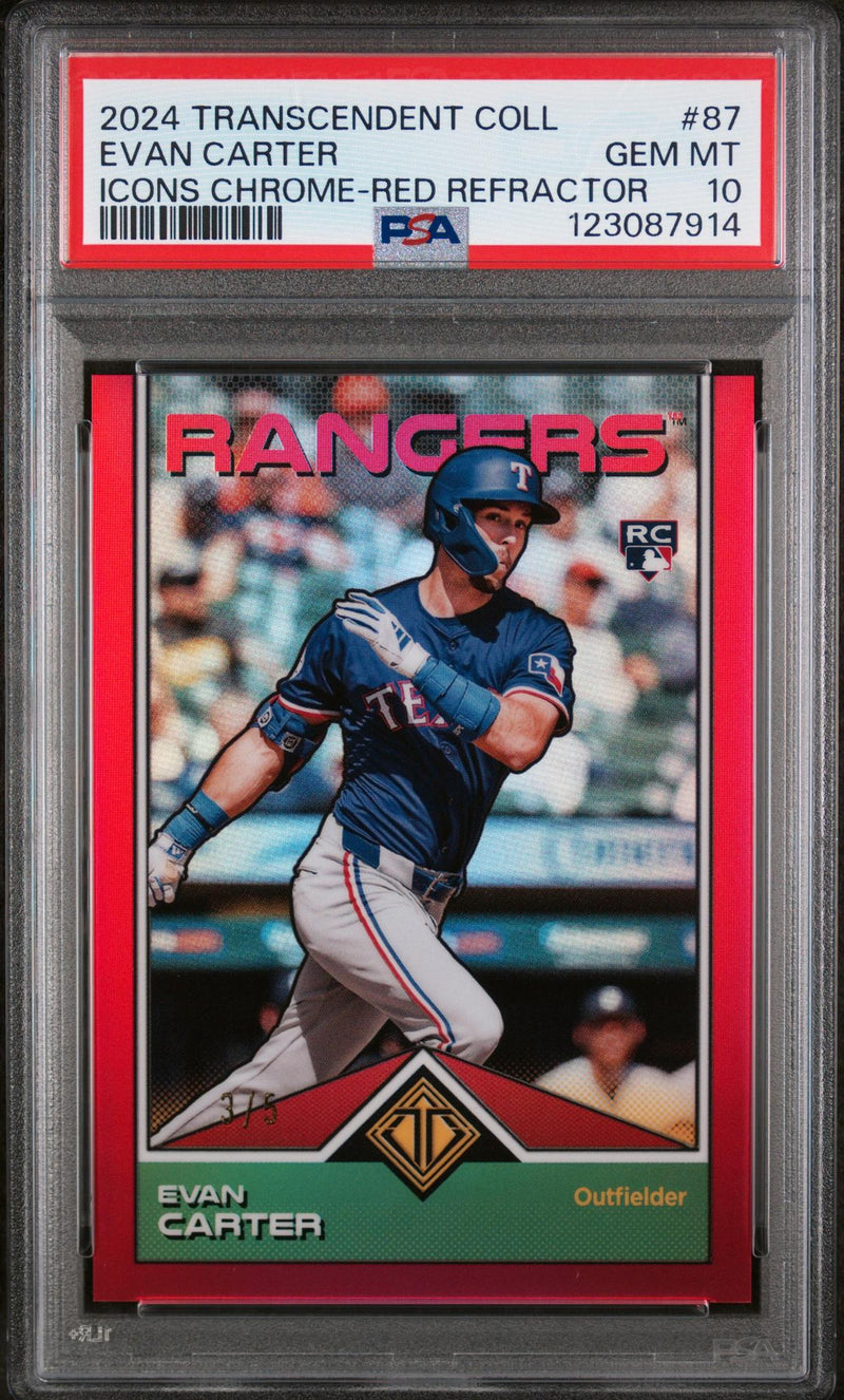 2024 Topps Transcendent Collection Transcendent Icons Chrome Red Refractor Evan Carter #87 /5 PSA 10