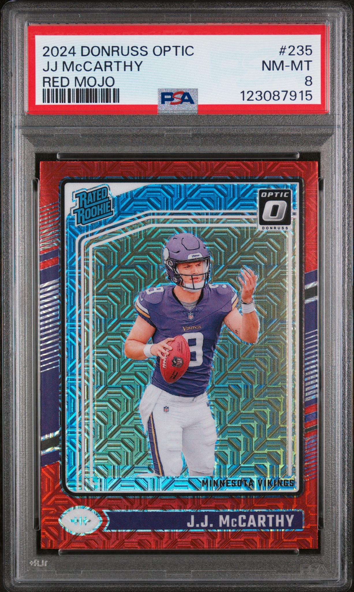 2024 Optic Red Mojo JJ Mccarthy #235 PSA 8