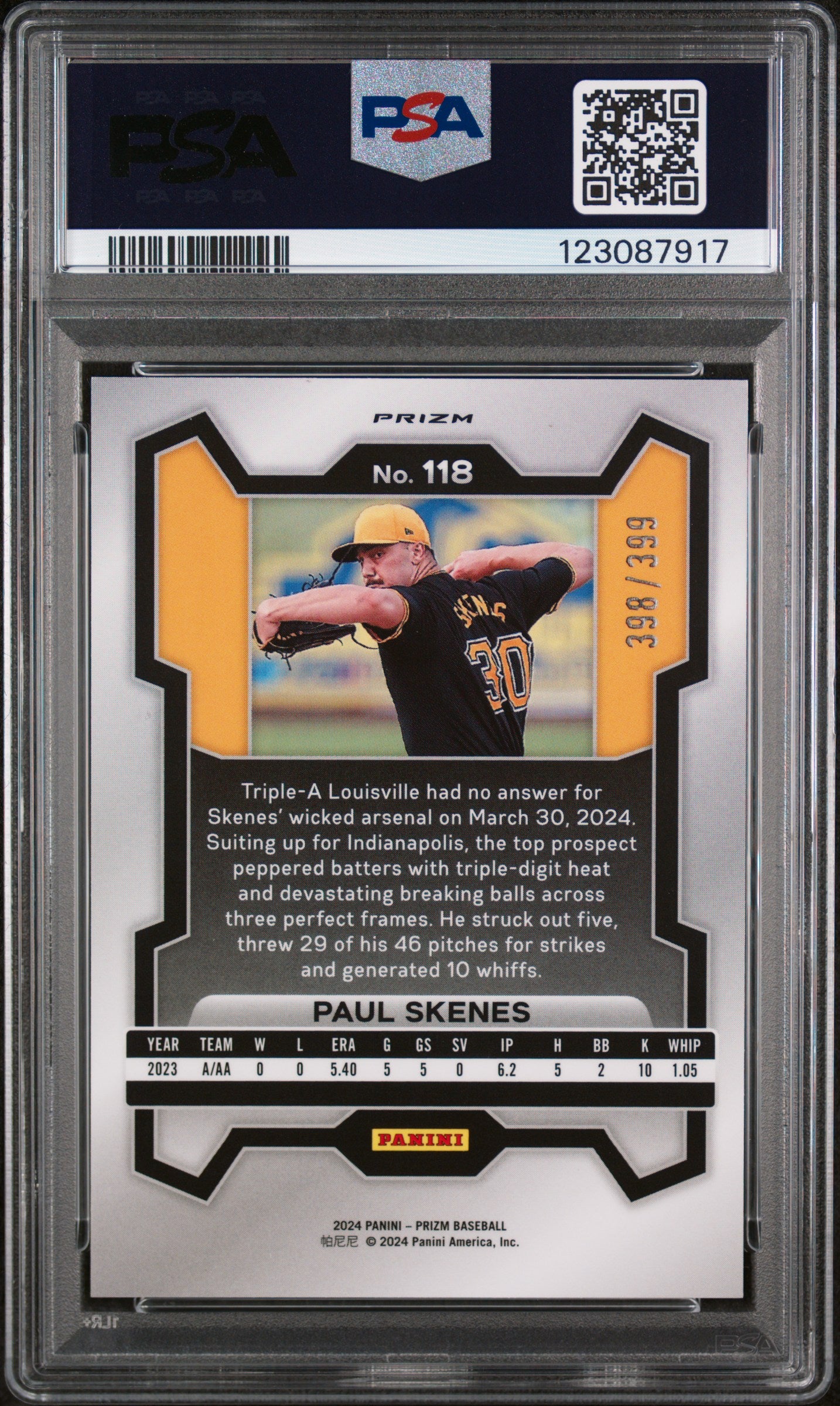 2024 Panini Prizm Red Pulsar Paul Skenes #118 /399 PSA 10