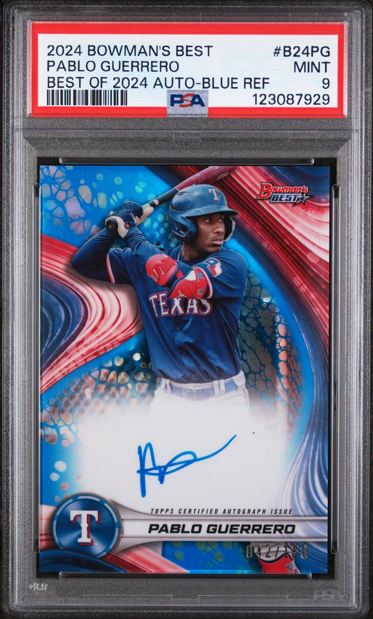 2024 Bowman's Best Best of 2024 Autographs Blue Refractor Pablo Guerrero #B24PG /150 PSA 9