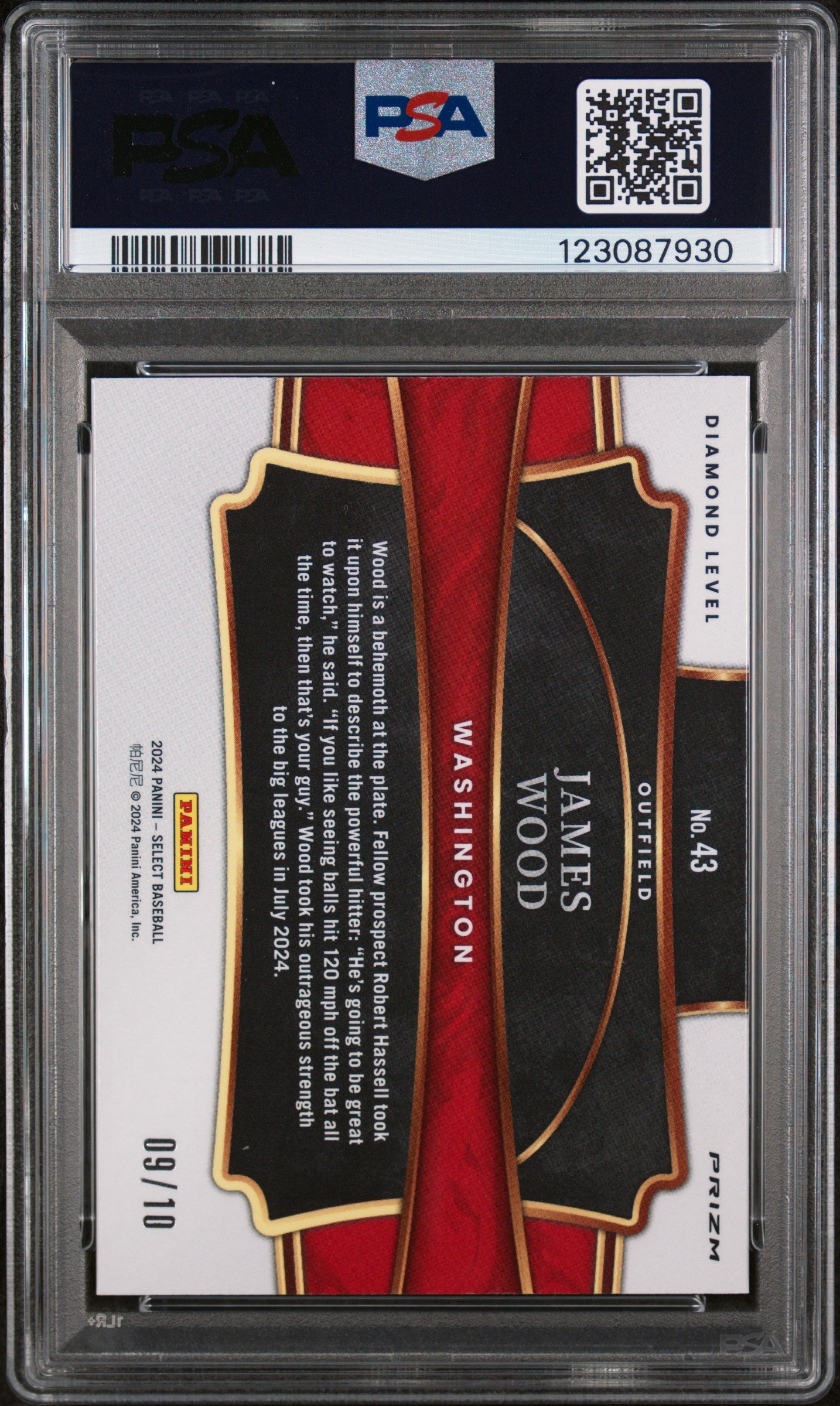 2024 Panini Select Diamond Level Gold Flash Prizm James Wood #43 /10 PSA 10