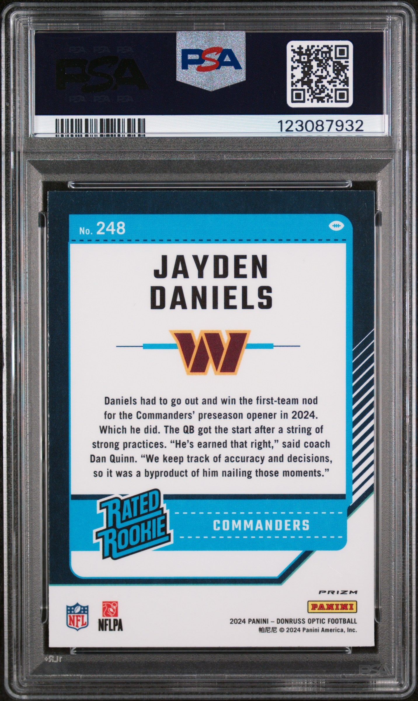 2024 Donruss Optic Rated Rookie Holo Jayden Daniels #248 PSA 9