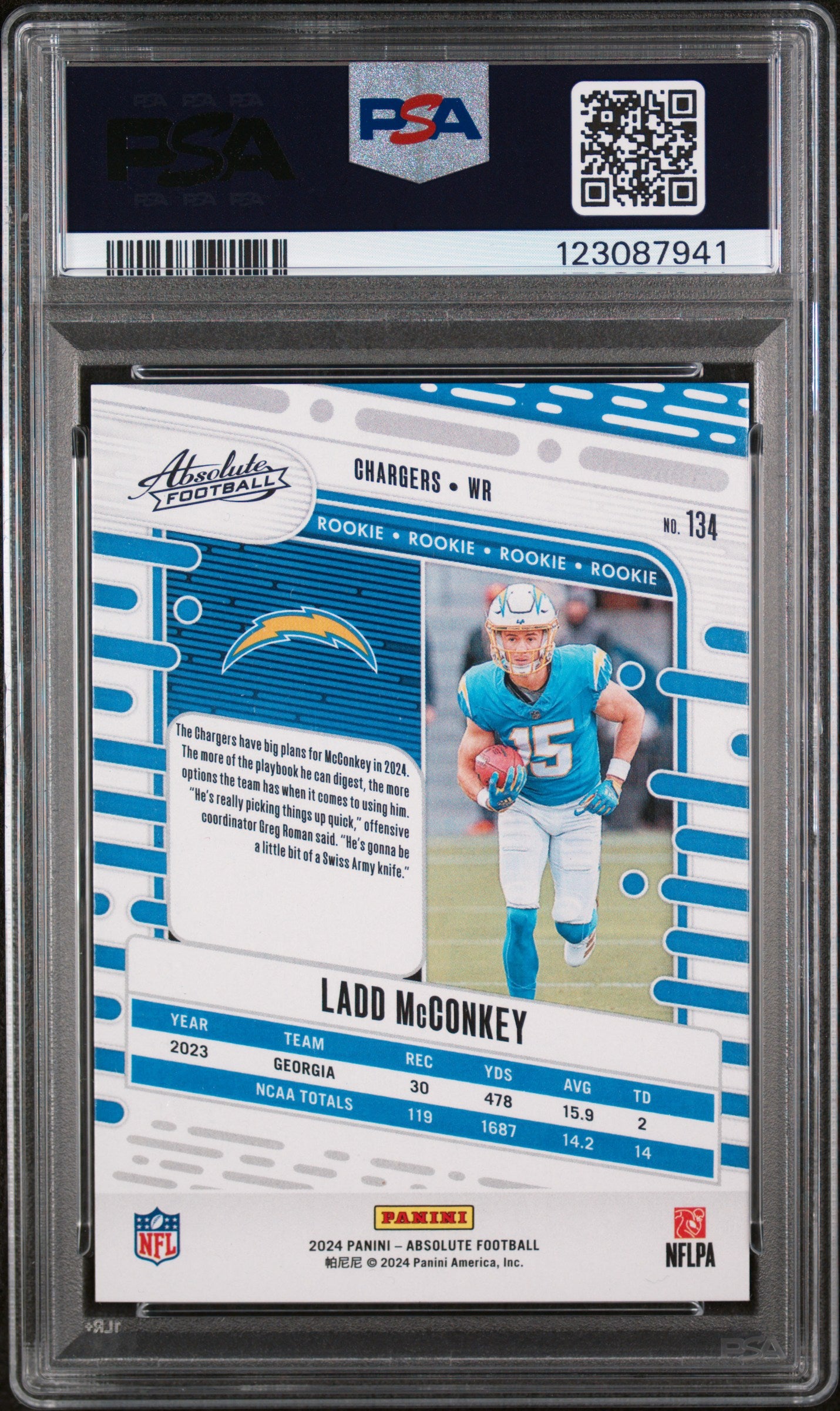 2024 Panini Absolute Gold Stars Ladd Mcconkey #134 /25 PSA 10
