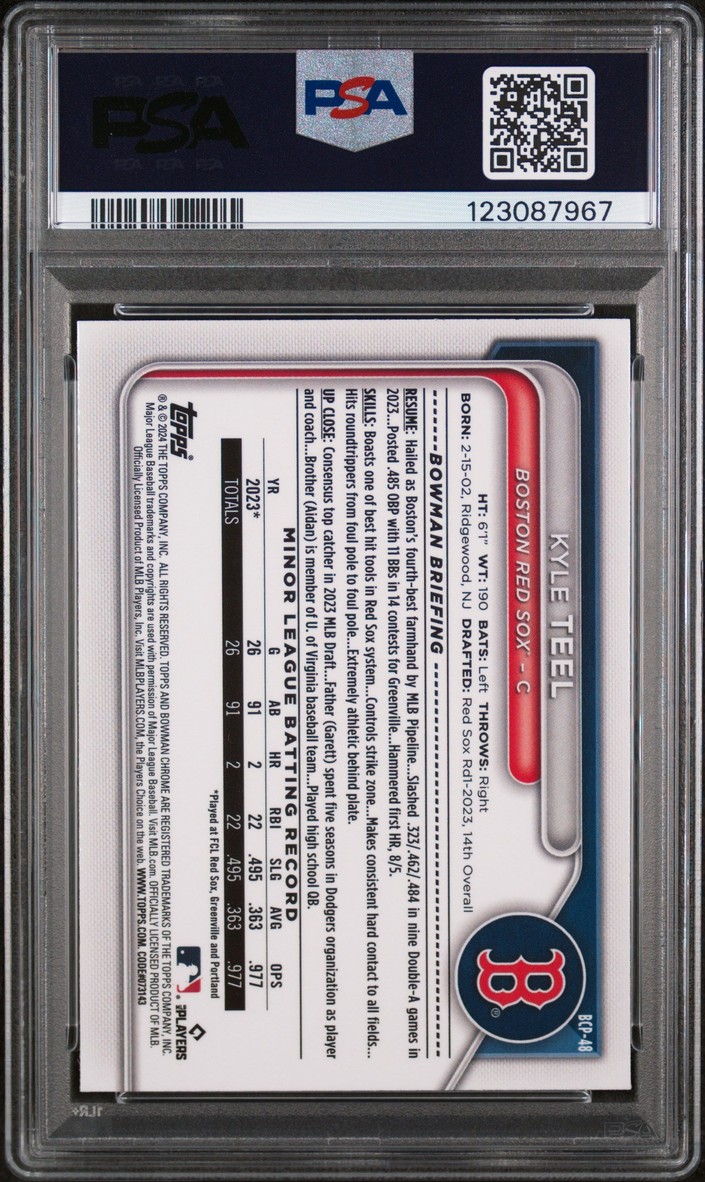 2024 Bowman Chrome Prospects Chr Prospects-Orange Ref Kyle Teel #BCP48 PSA 9