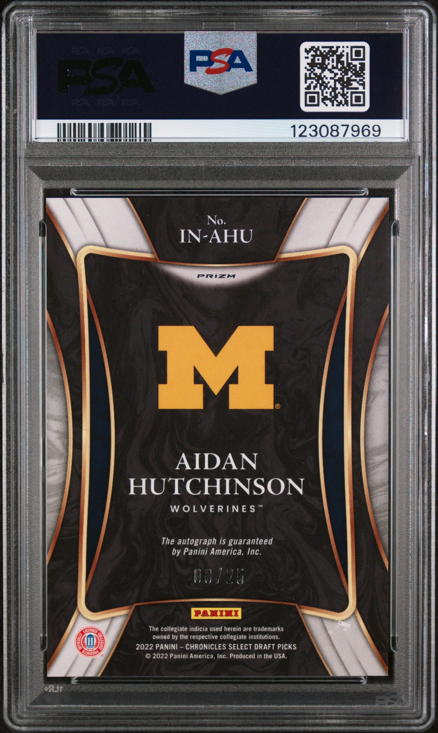 2022 Panini Chronicles Draft Picks Select In Flight Signatures Red Aidan Hutchinson #INAHU /25 PSA 9