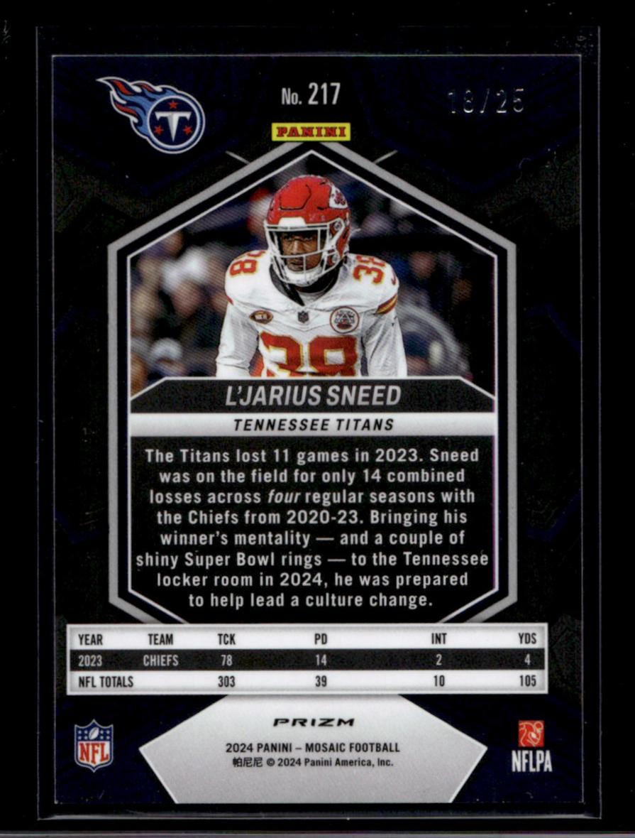 2024 Panini Mosaic Prizm L'Jarius Sneed #217 /25