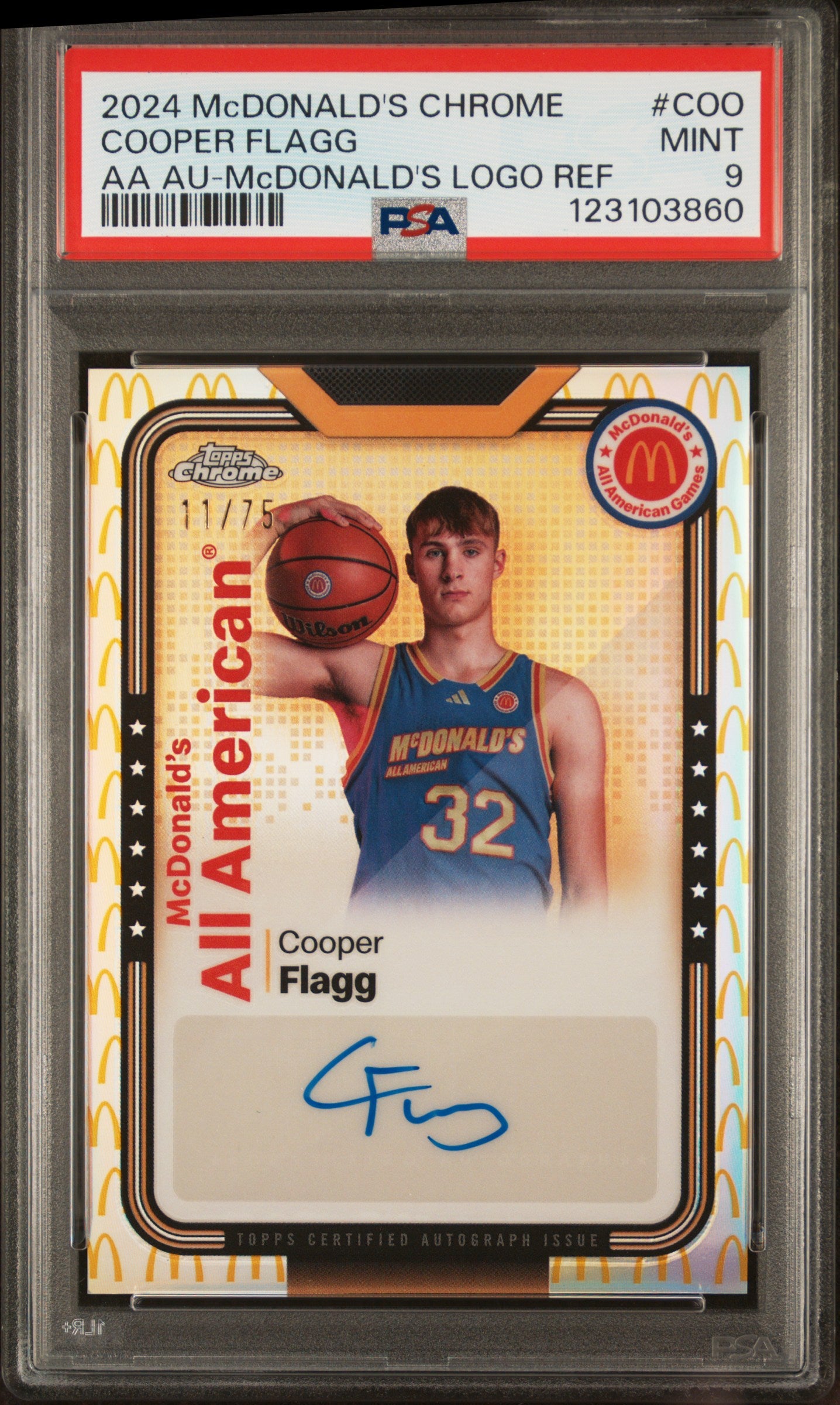 2024 Topps Chrome McDonald's AA Logo Refractor Cooper Flagg #COO Auto /75 PSA 9