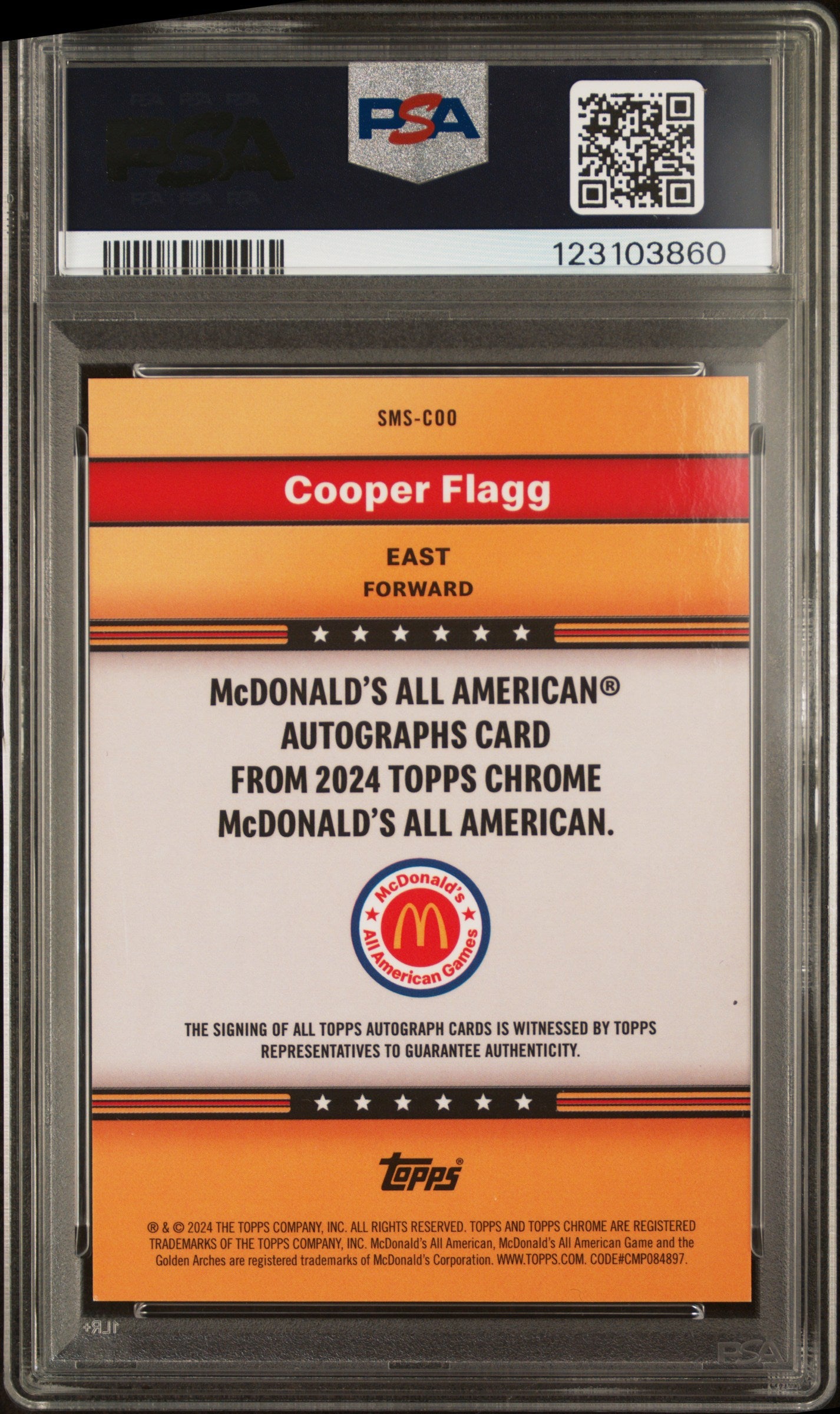 2024 Topps Chrome McDonald's AA Logo Refractor Cooper Flagg #COO Auto /75 PSA 9