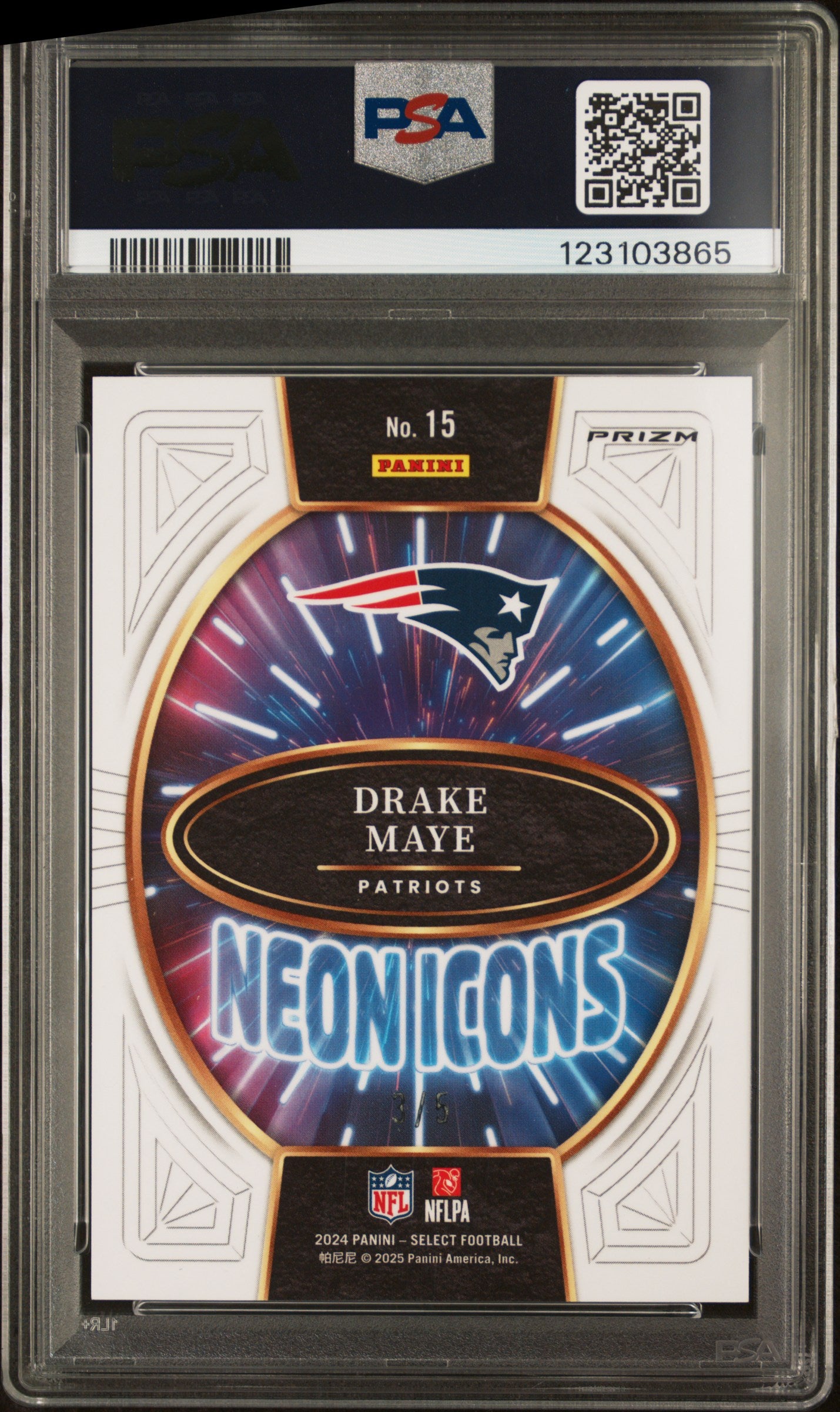 2024 Panini Select Neon Icons Green Prizm Drake Maye #15 RC /5 PSA 10