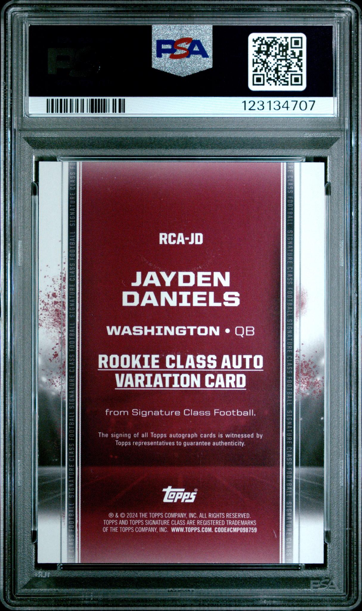2024 Topps Signature Class Rookie Class Var Jayden Daniels #RCA-JD RC Auto PSA 9
