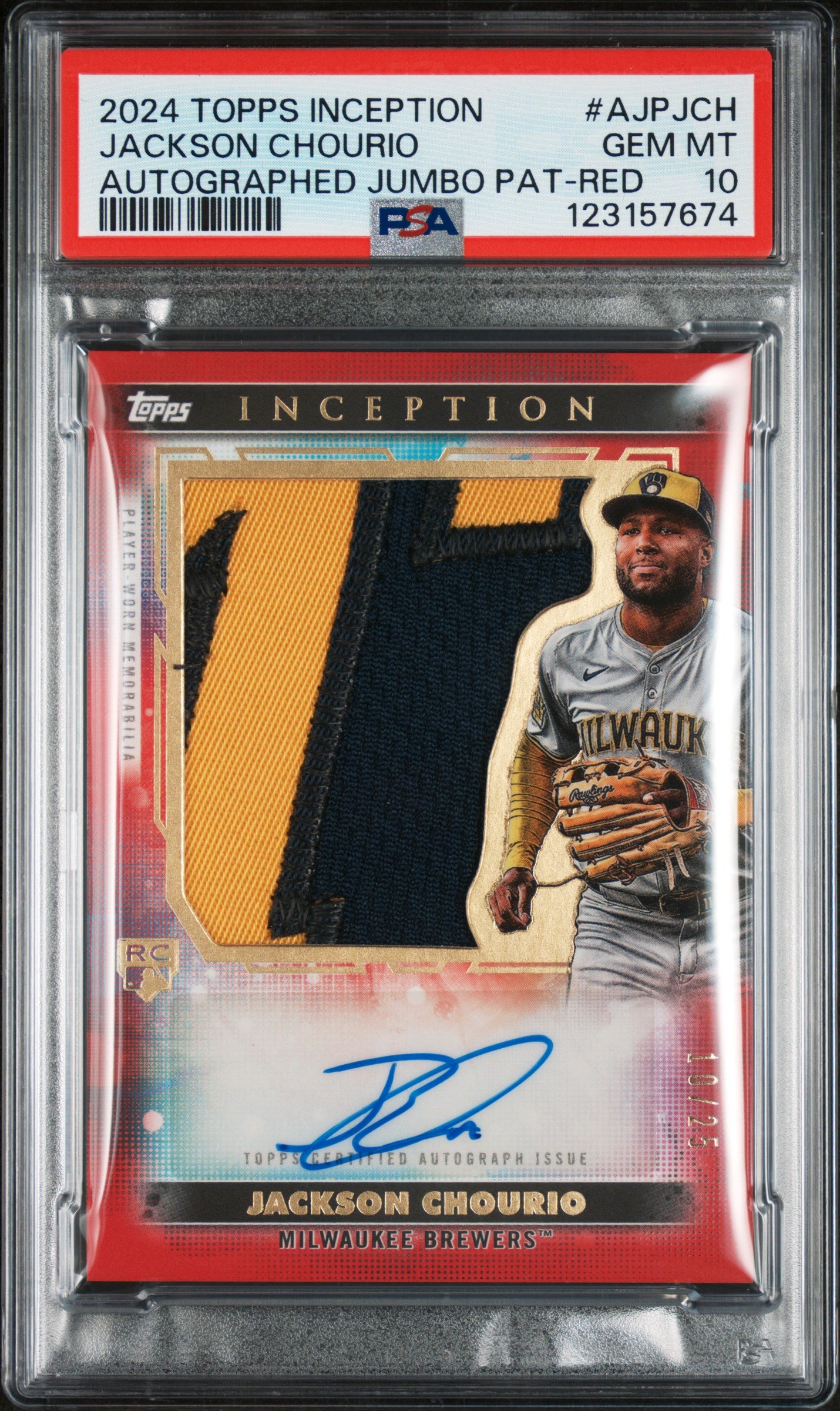 2024 Topps Inception Autographed Jumbo Patch Red Jackson Chourio #AJPJCH /25 PSA 10