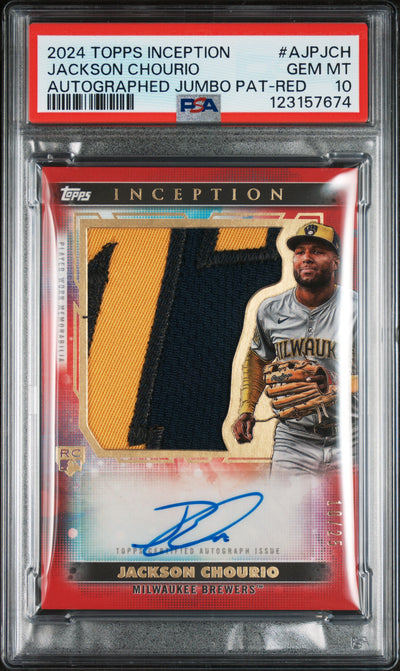 2024 Topps Inception Jackson Chourio Autographed Jumbo Patch #AJP-JCH /25 PSA 10