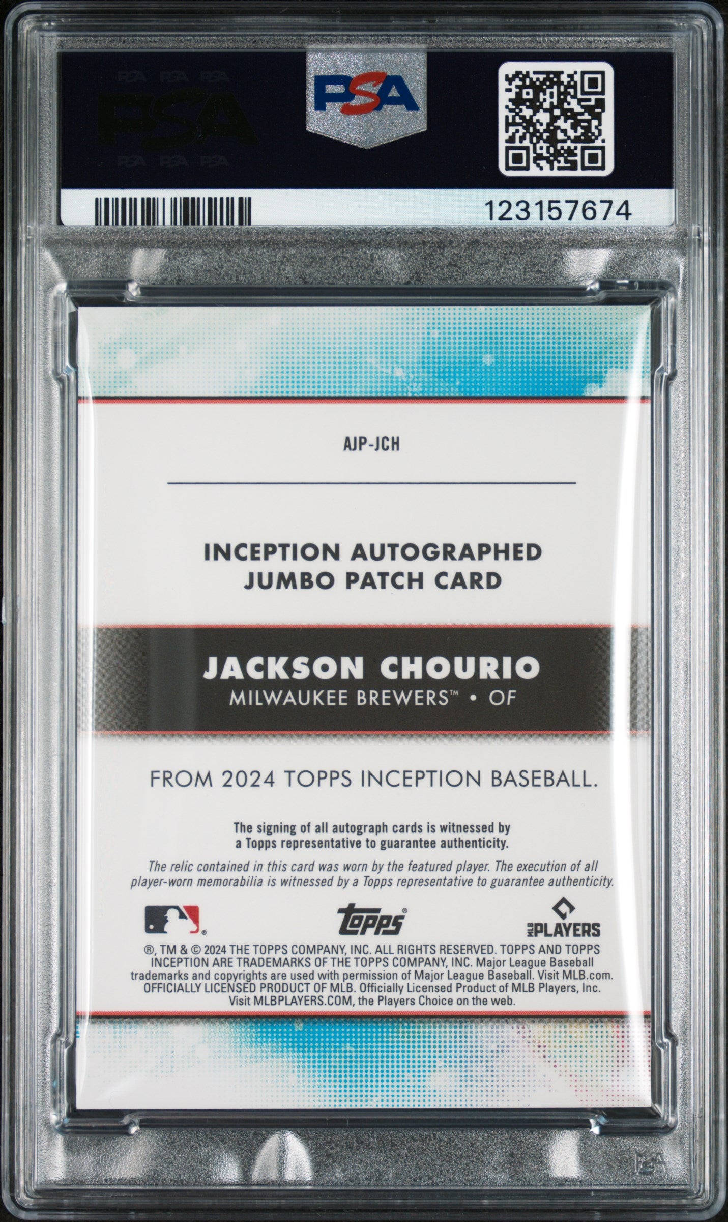 2024 Topps Inception Autographed Jumbo Patch Red Jackson Chourio #AJPJCH /25 PSA 10