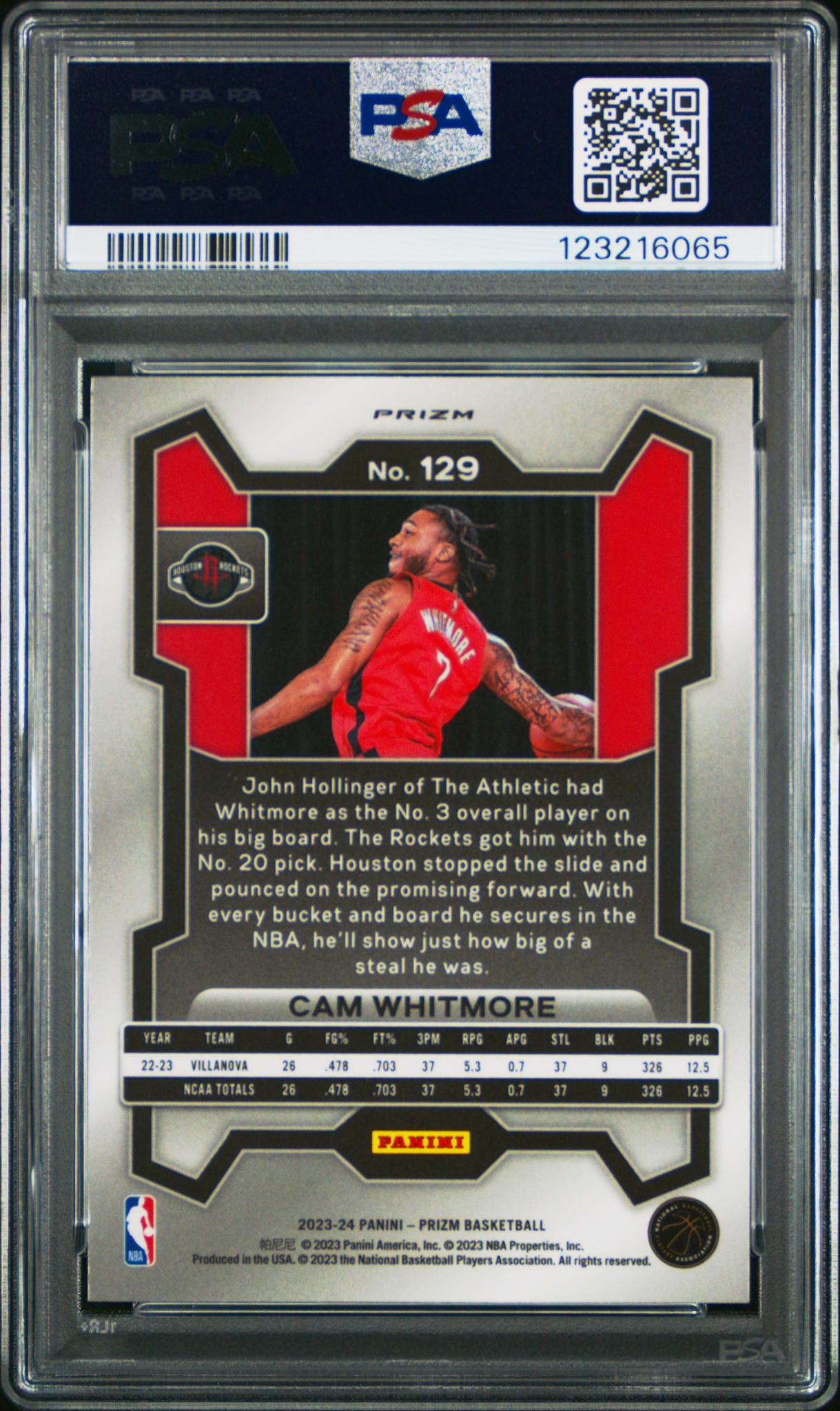 2023 Panini Prizm Silver Prizm Cam Whitmore #129 PSA 10