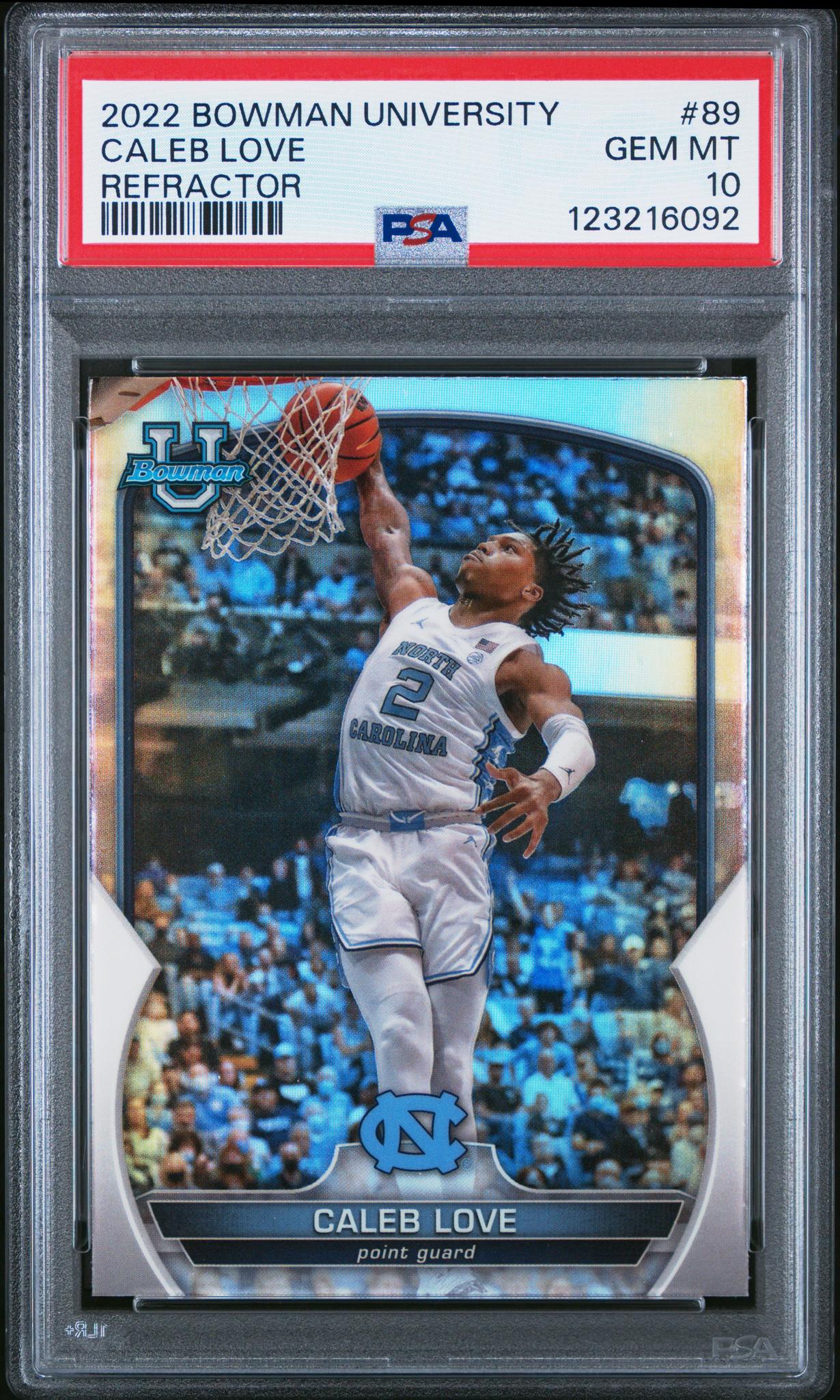 2022 Bowman Chrome University Refractor Caleb Love #89 PSA 10