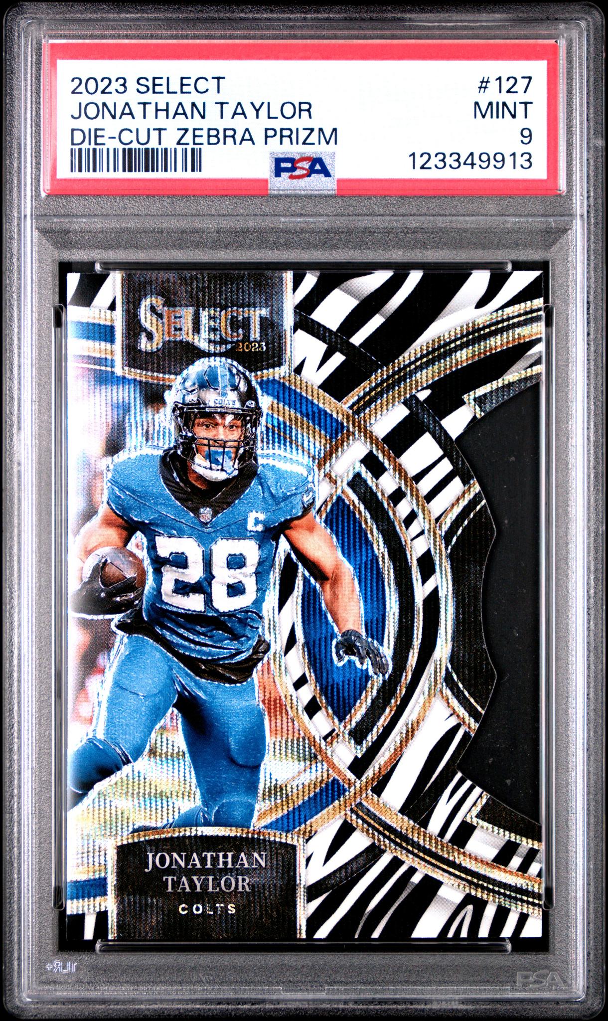 2023 Panini Select Prizm Zebra Jonathan Taylor #127 PSA 9