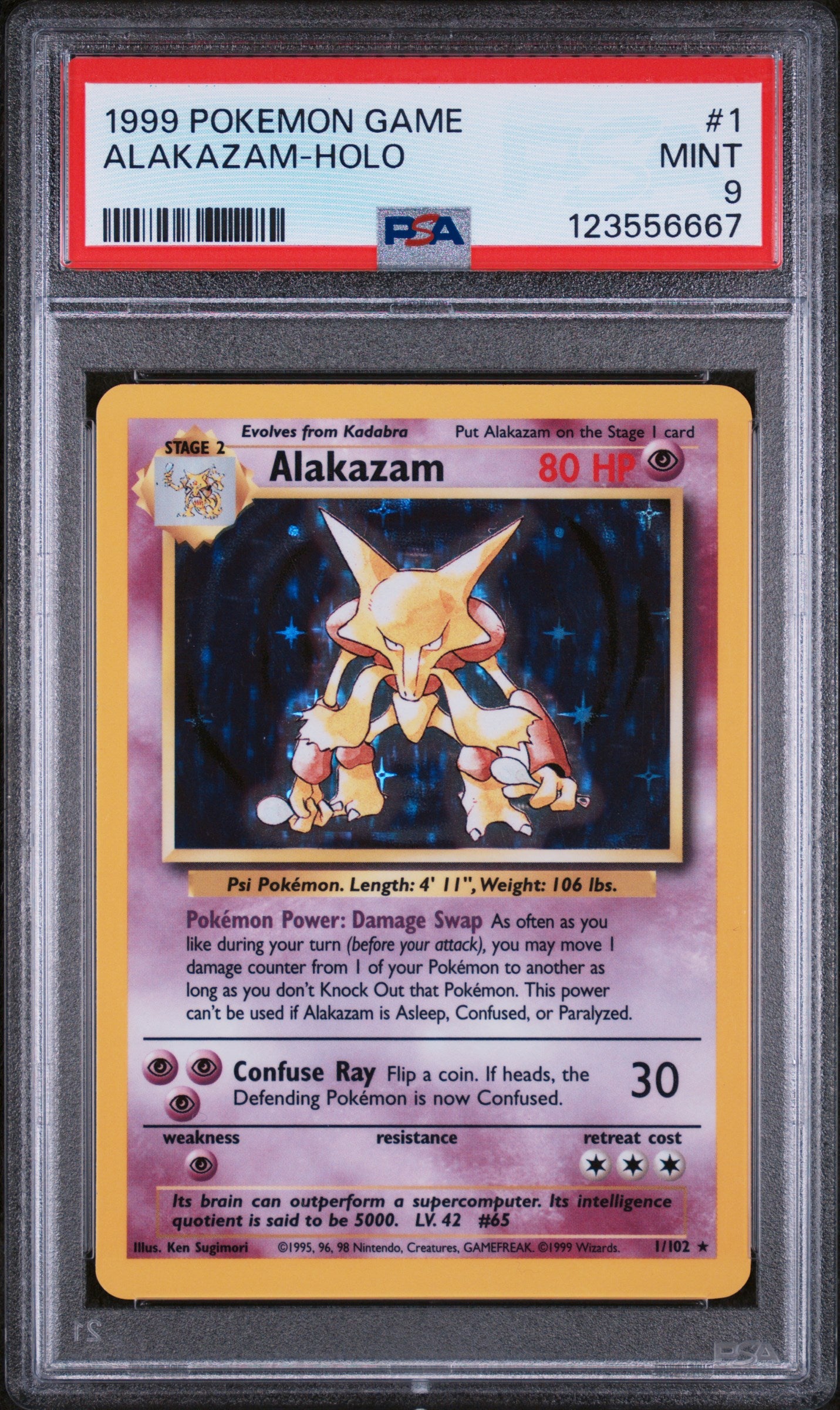 1999 Pokémon Base Set Alakazam #1/102 Holo PSA 9