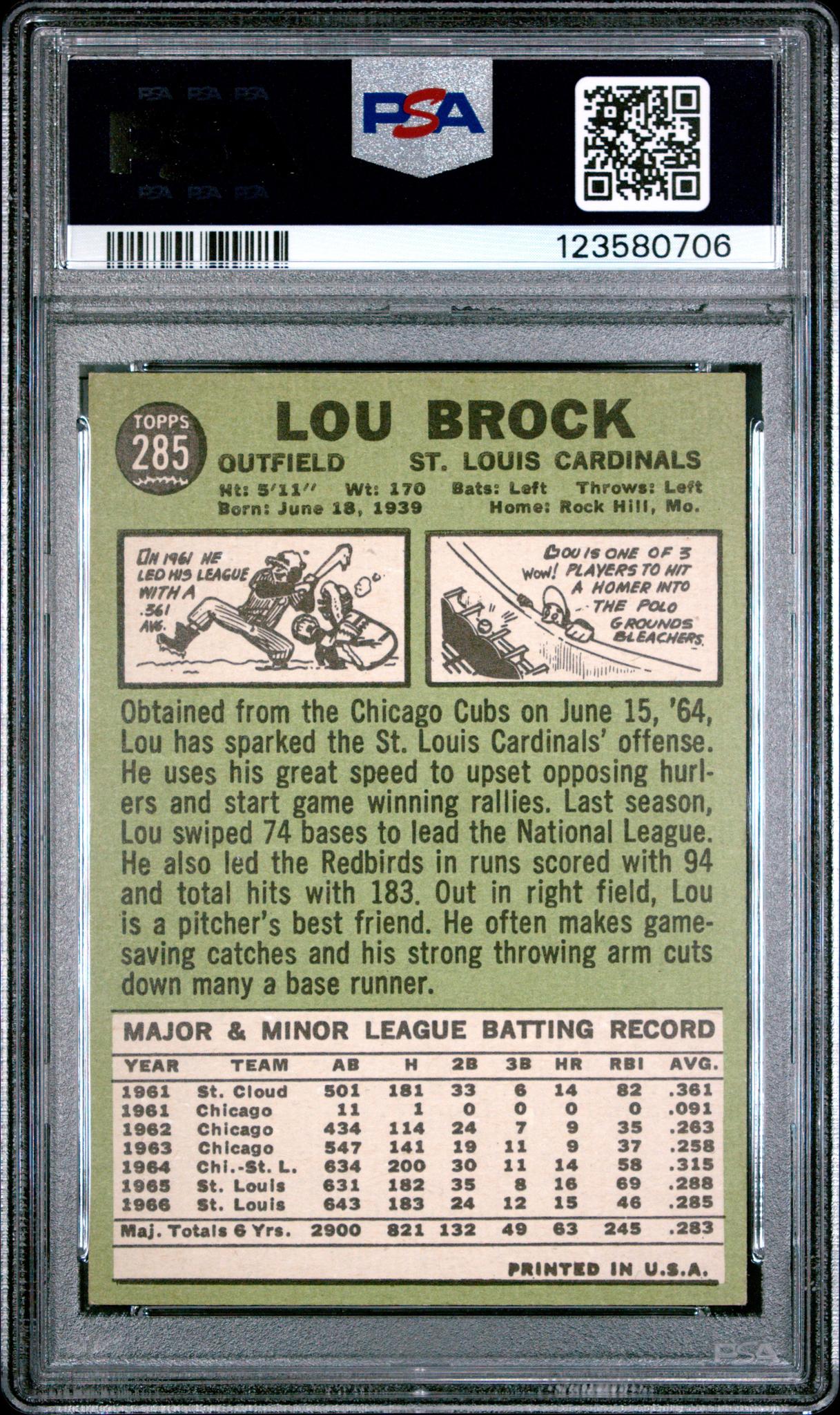 1967 Topps Lou Brock #285 PSA 4
