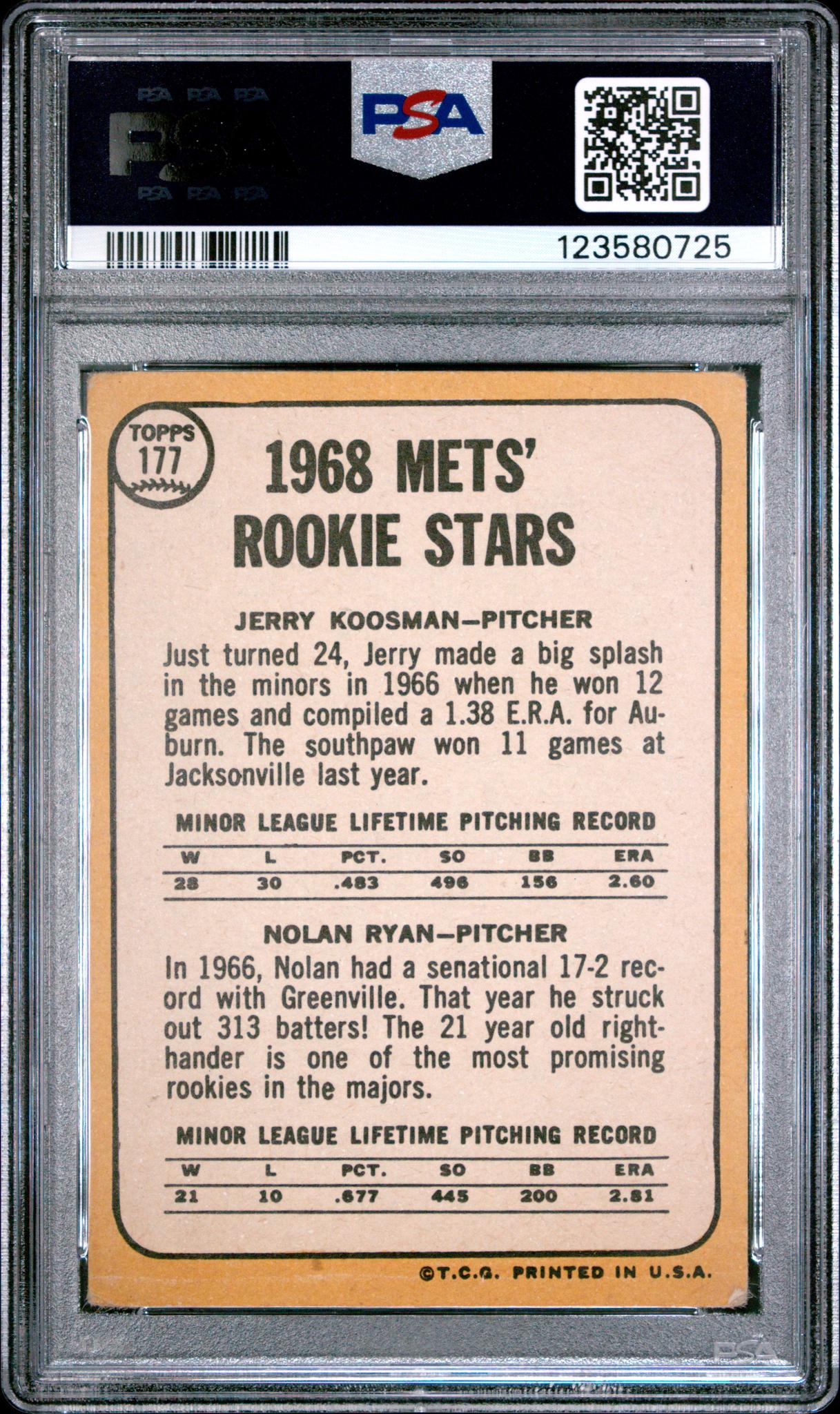 1968 Topps Mets Rookie Stars Jerry Koosman/Nolan Ryan #177 PSA 1.5