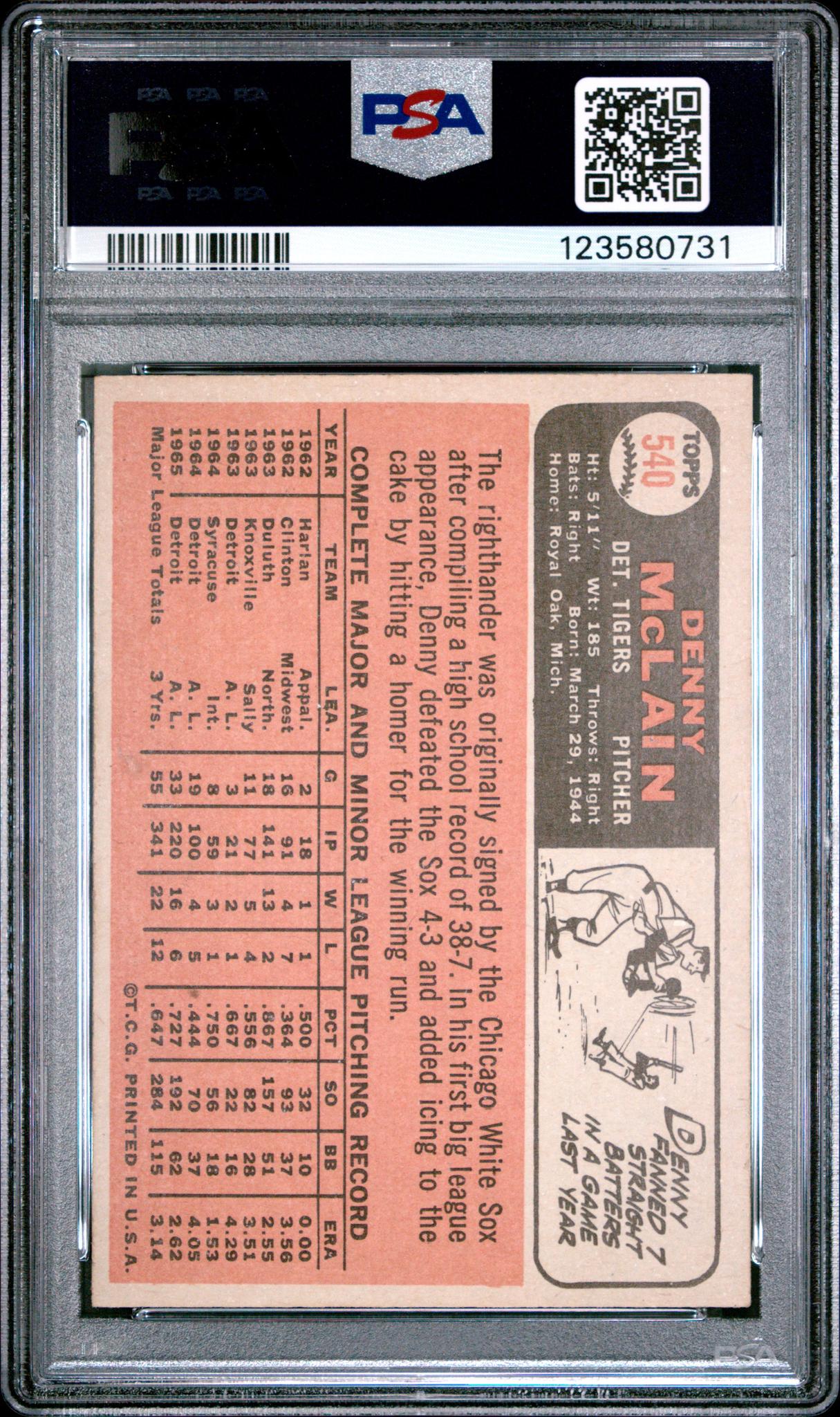 1966 Topps Denny Mclain #540 PSA 5