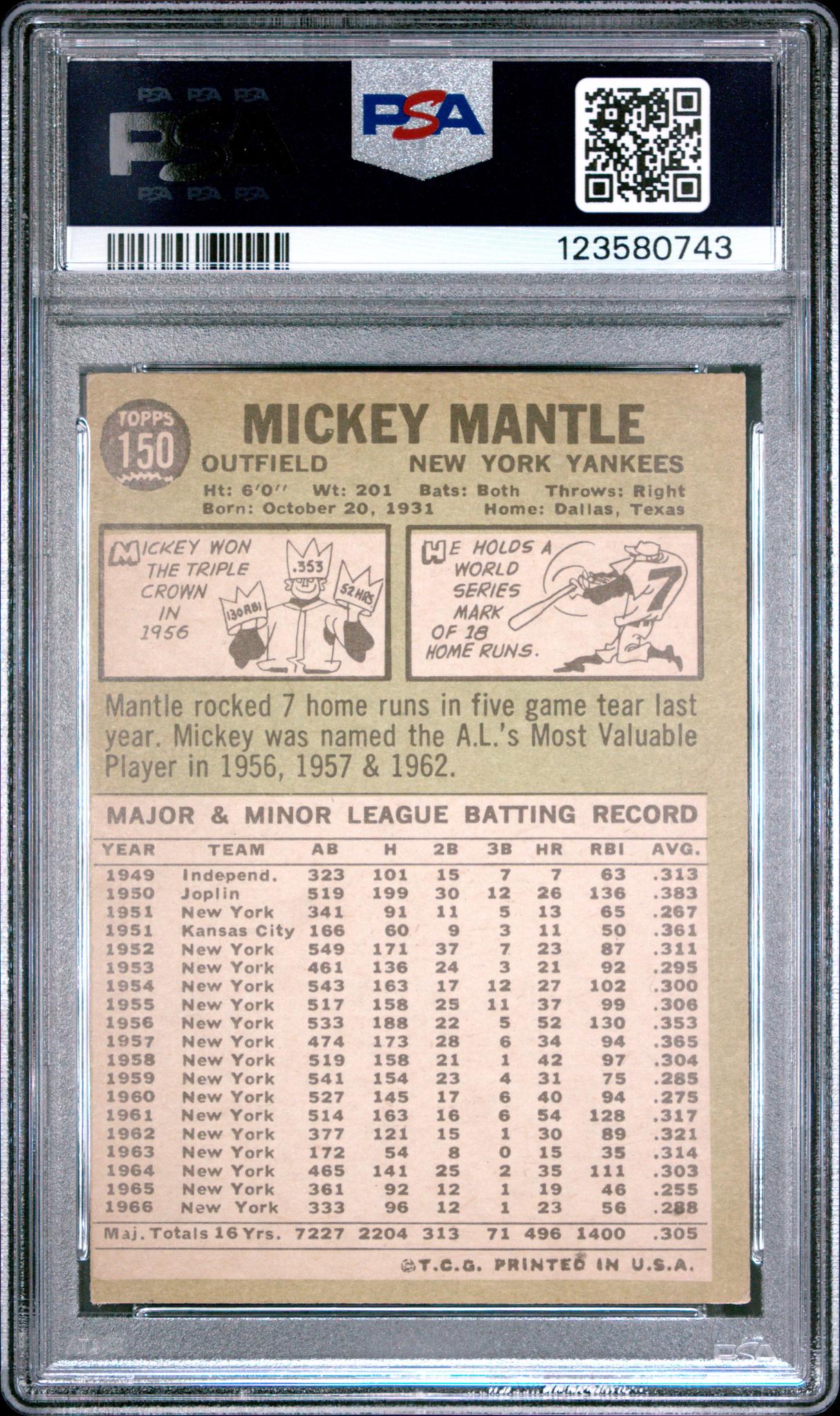 1967 Topps Mickey Mantle #150 PSA 4