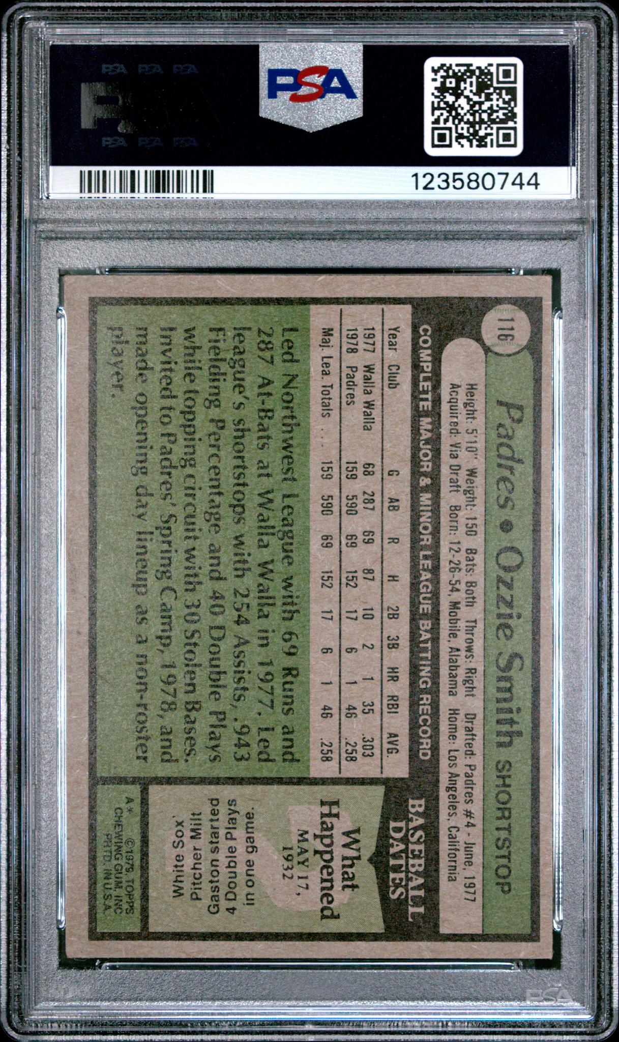 1979 Topps Ozzie Smith #116 PSA 4